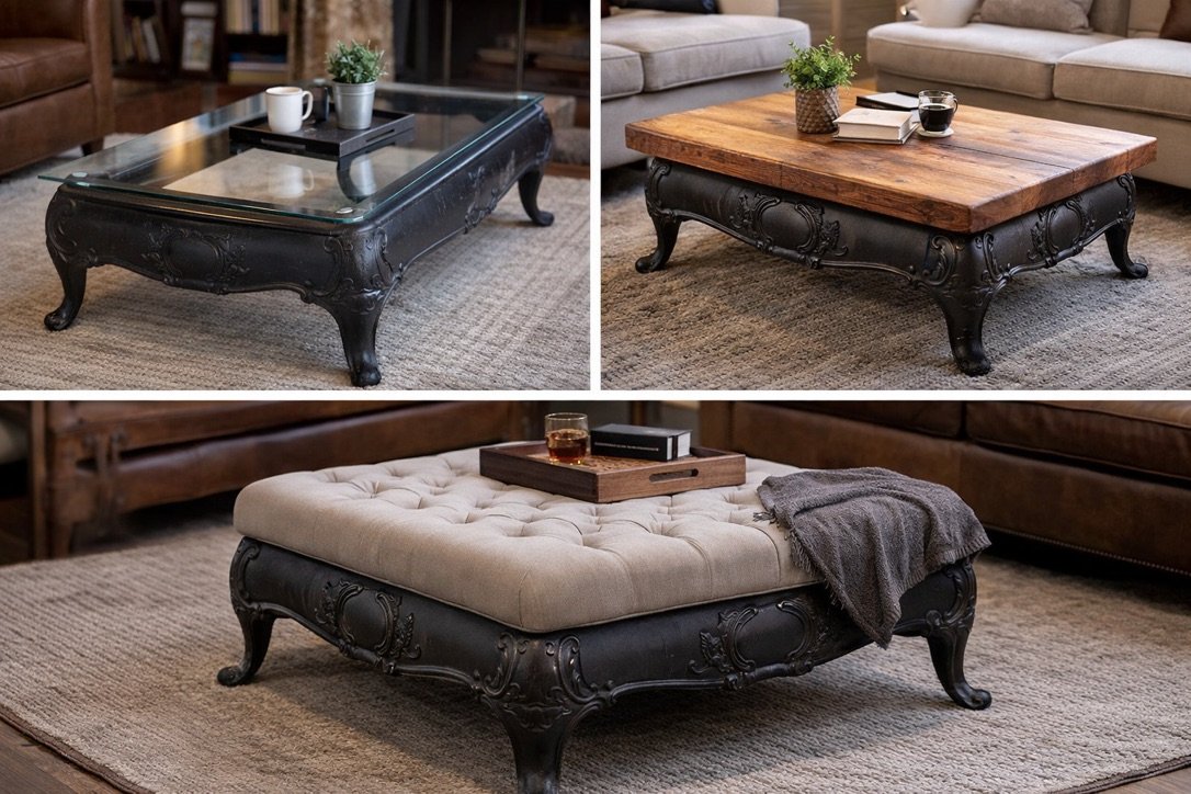 Paul Fischer Benne Facebook ad: Antique Cast Iron Stove Base, Perfect DIY Coffee Table…