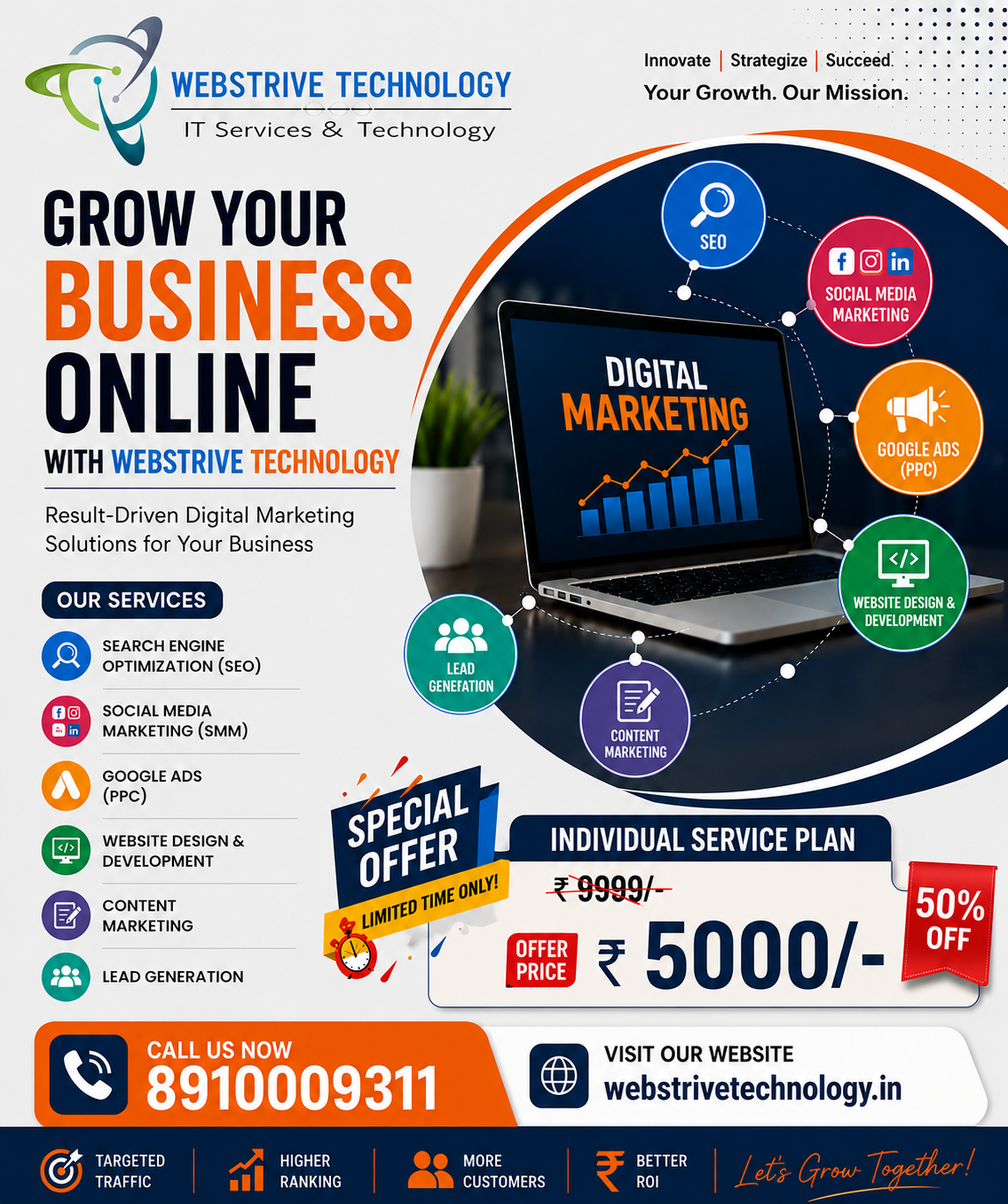 Webstrive Technology Facebook ad: Grow Your Business with Digital Marketing!