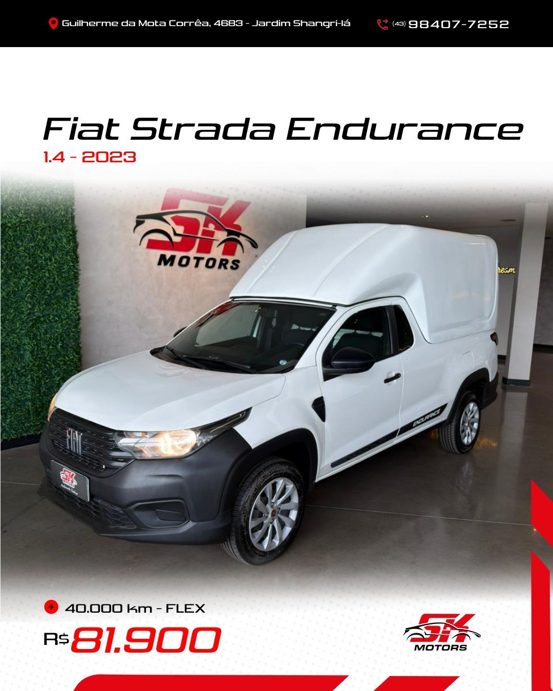 SK Motors Facebook ad: FIAT STRADA ENDURANCE 1.4 FIRE FLEX MANUAL