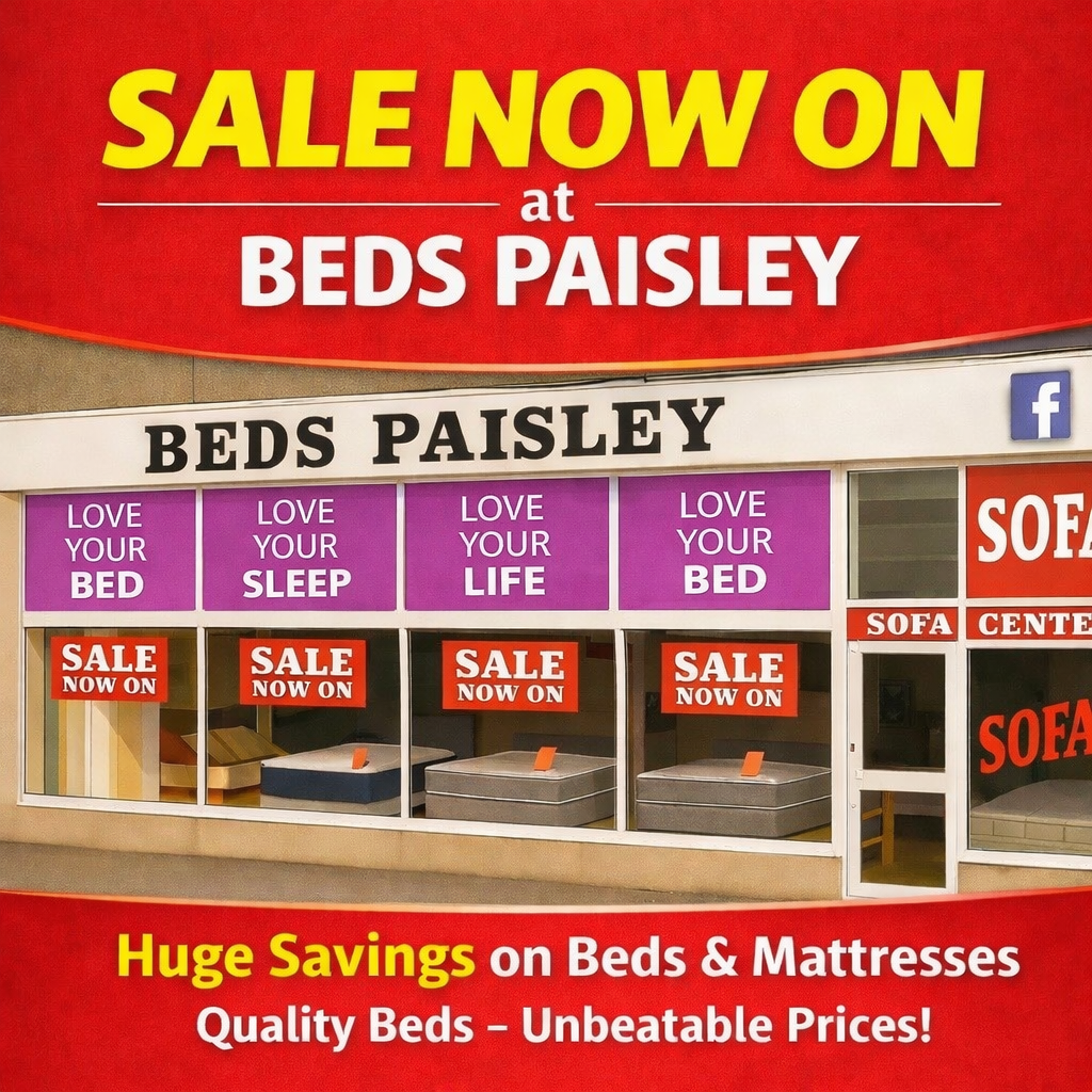 Beds Paisley Facebook ad: WINTER SALE STARTS BOXING DAY (26th) 11.00!