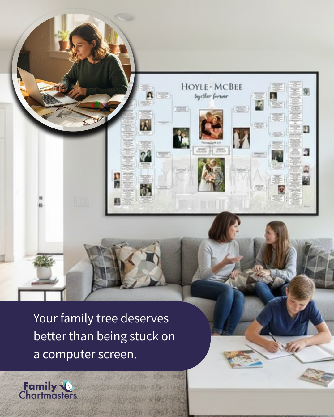 FamilyChartmasters Facebook ad: Bring Your Family Tree to Life