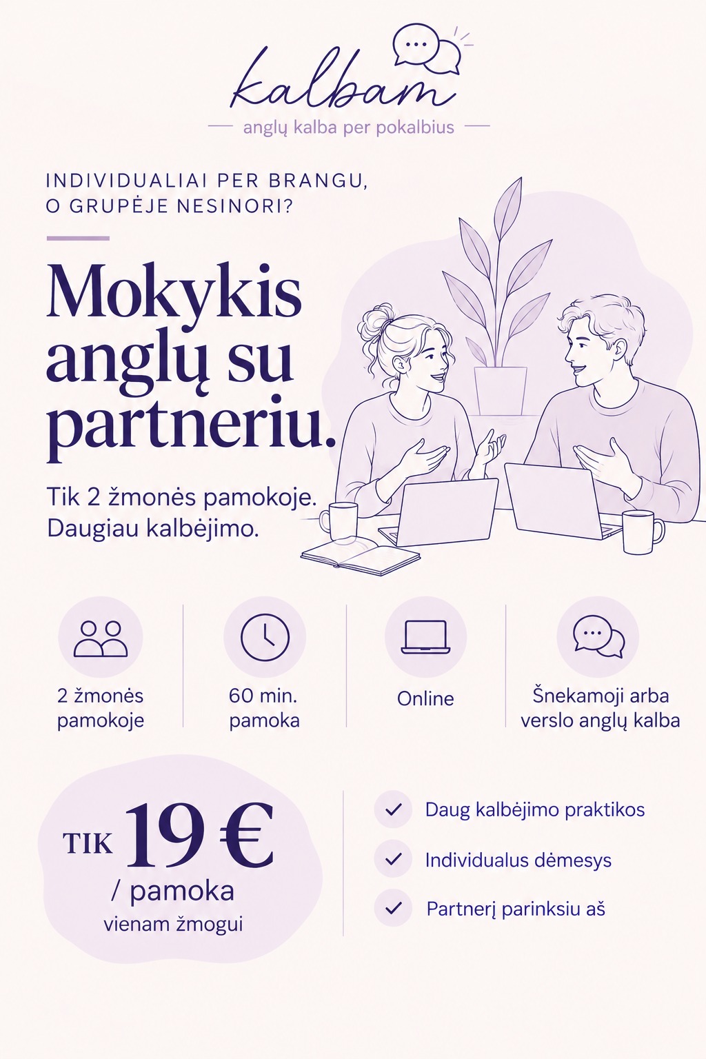 Kalbam Facebook ad: Anglų Kalbos Pamokos Dviese
