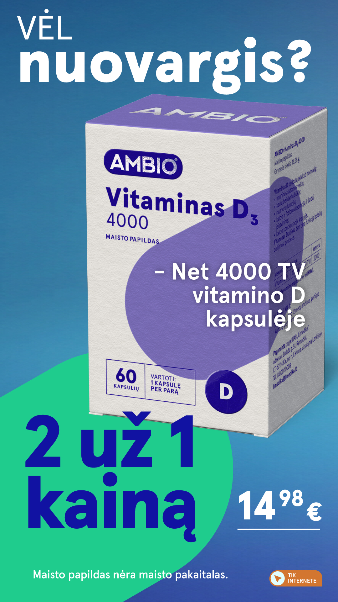 Gintarinė Vaistinė Facebook ad: 4000 TV vitamino D kapsulėje