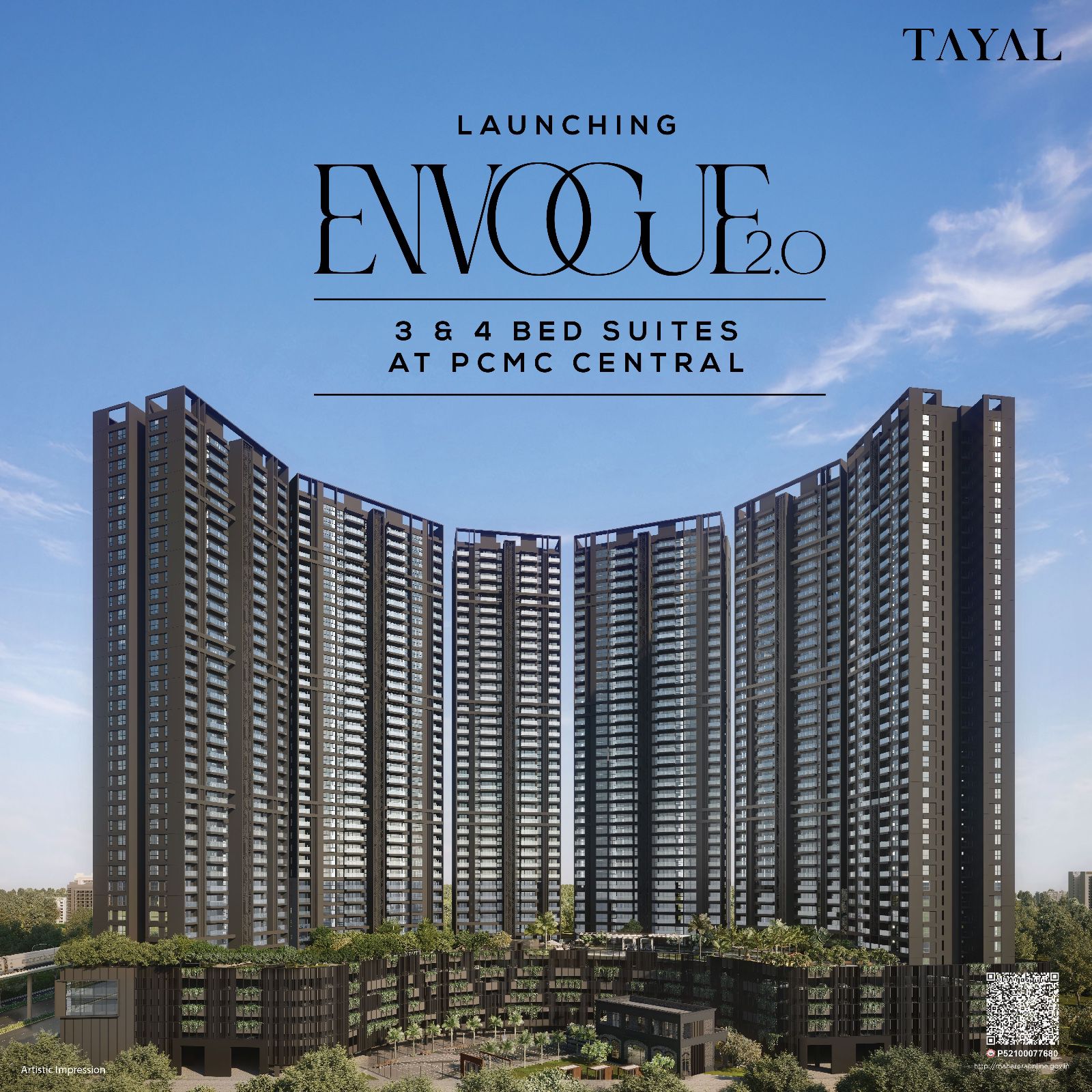 Tayal Corp Facebook ad: Envogue 2.0 - 3 & 4 Bed Suites in PCMC Central ₹1.83 Cr*…