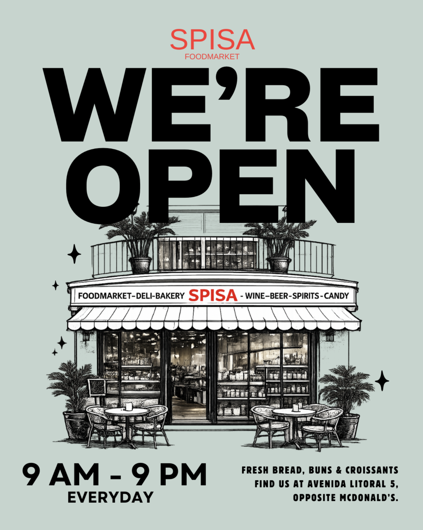 Spisa Foodmarket Facebook ad: Spisa - everyday from 9AM to 9PM