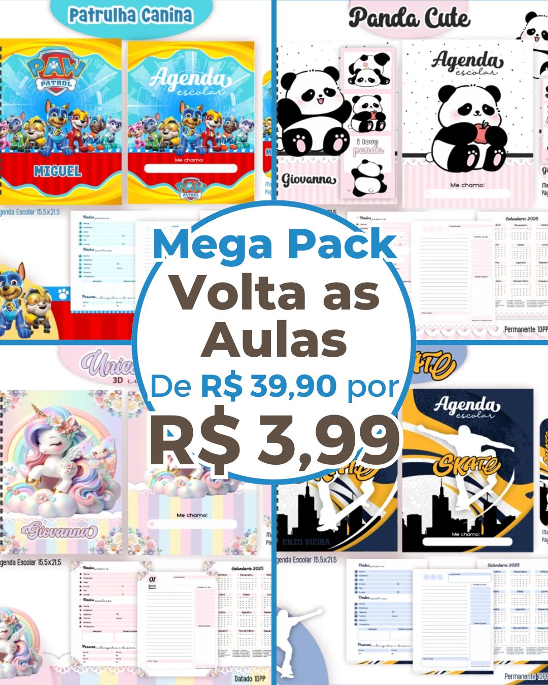 1500 Kits Festas Facebook ad: Artes Para Personalizar Material Escolar R$3,99