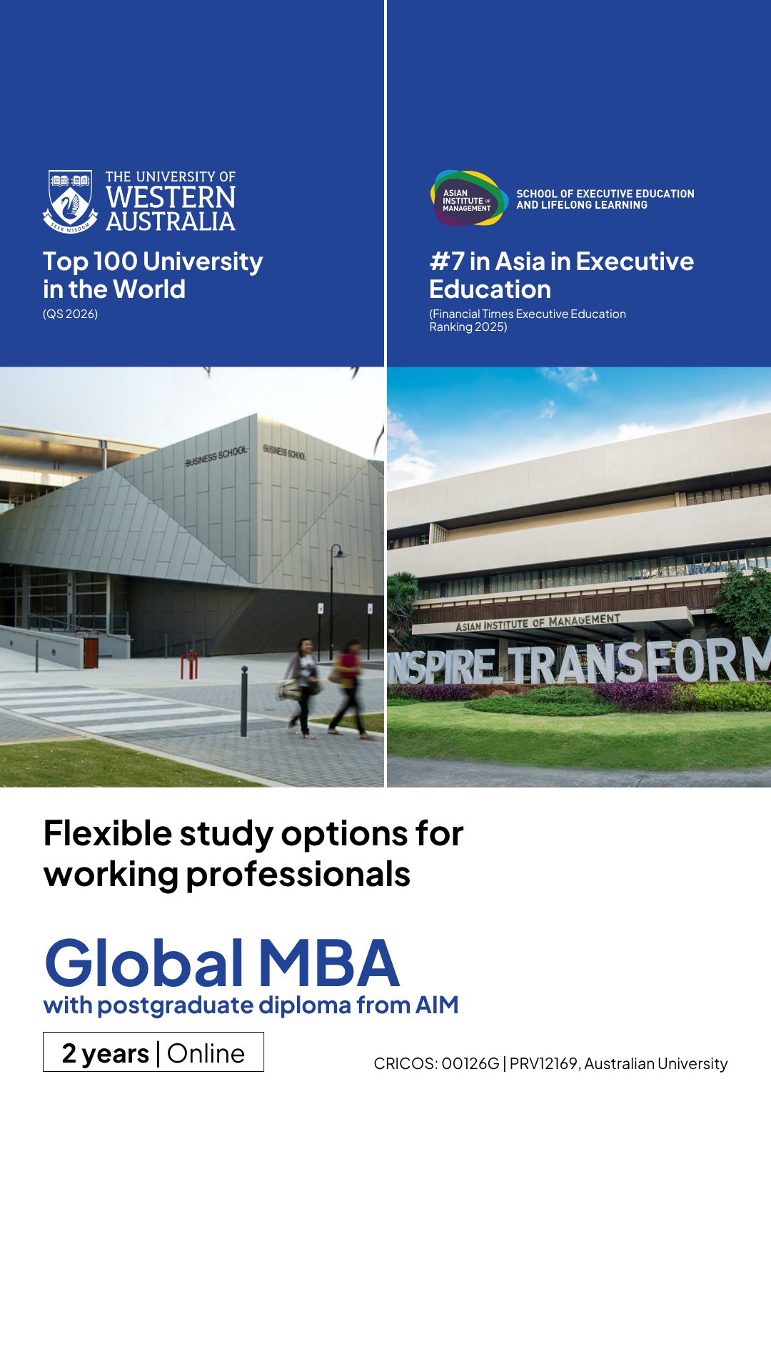 The University of Western Australia Global MBA with PG Diploma from AIM Facebook ad