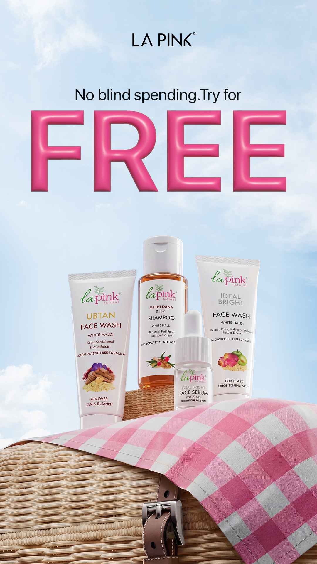 La Pink Facebook ad: Pay βΉ 0/- for the products.