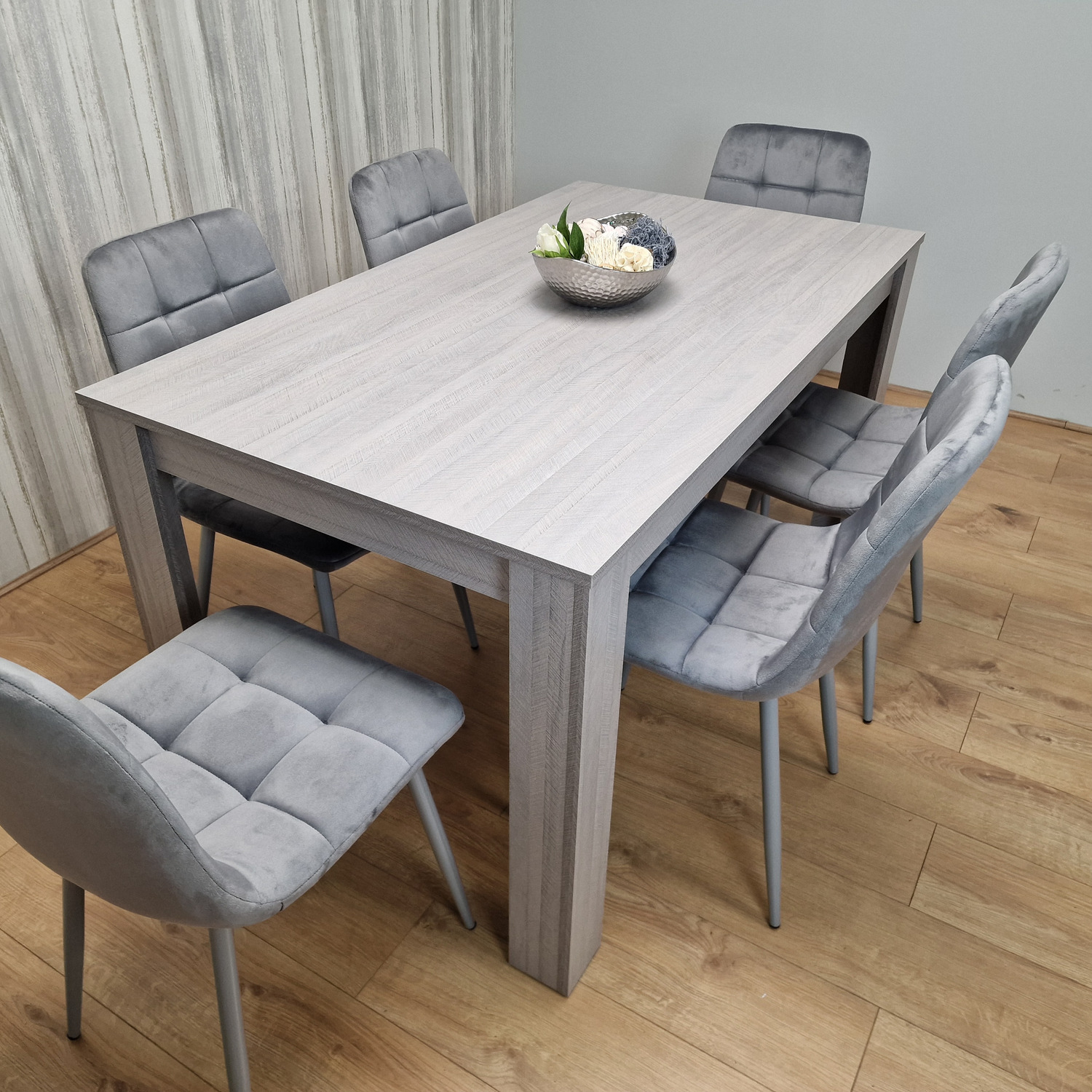 The Range Facebook ad: Grey Dining Table With 6 Tufted Velvet Chairs - 6 Person…