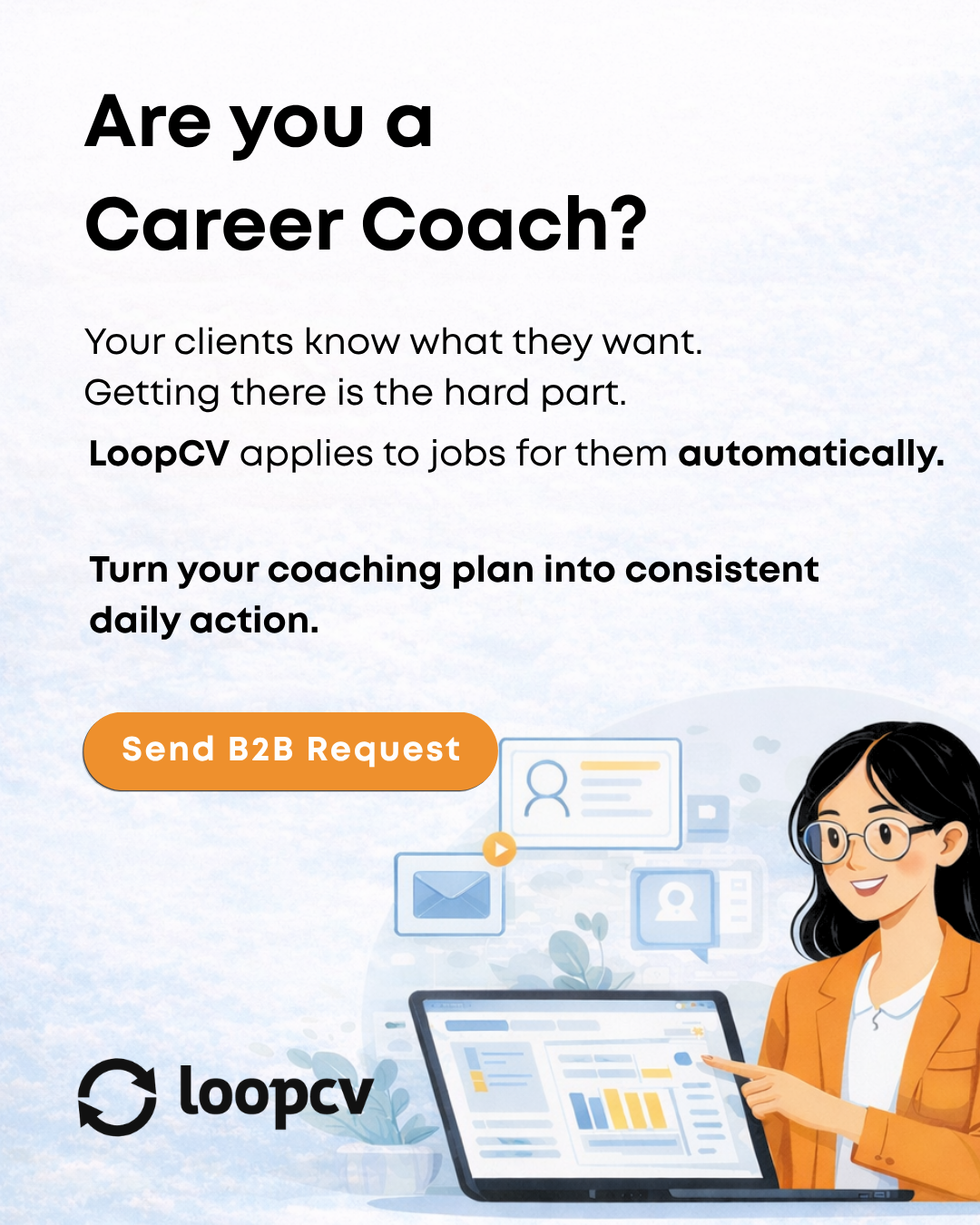 Loopcv Facebook ad: Help Clients Get Results Faster