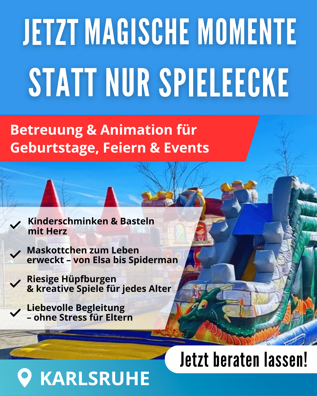 Milas Kidsevent Facebook ad: Entspannter feiern, wir kümmern uns um die Kinder