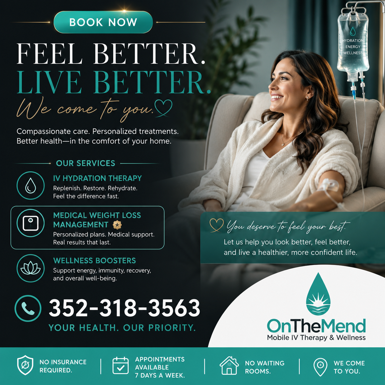 On The Mend Mobile IV Therapy & Wellness Facebook ad: Low energy? Dehydrated? Run down?