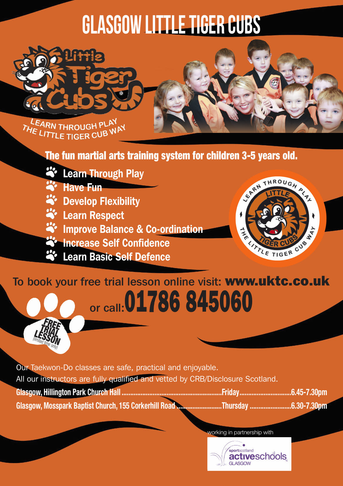 UKTC Taekwon-Do & Little Tiger Cubs Facebook ad: Glasgow - Darnley, Hillington, Mosspark & Pollok.