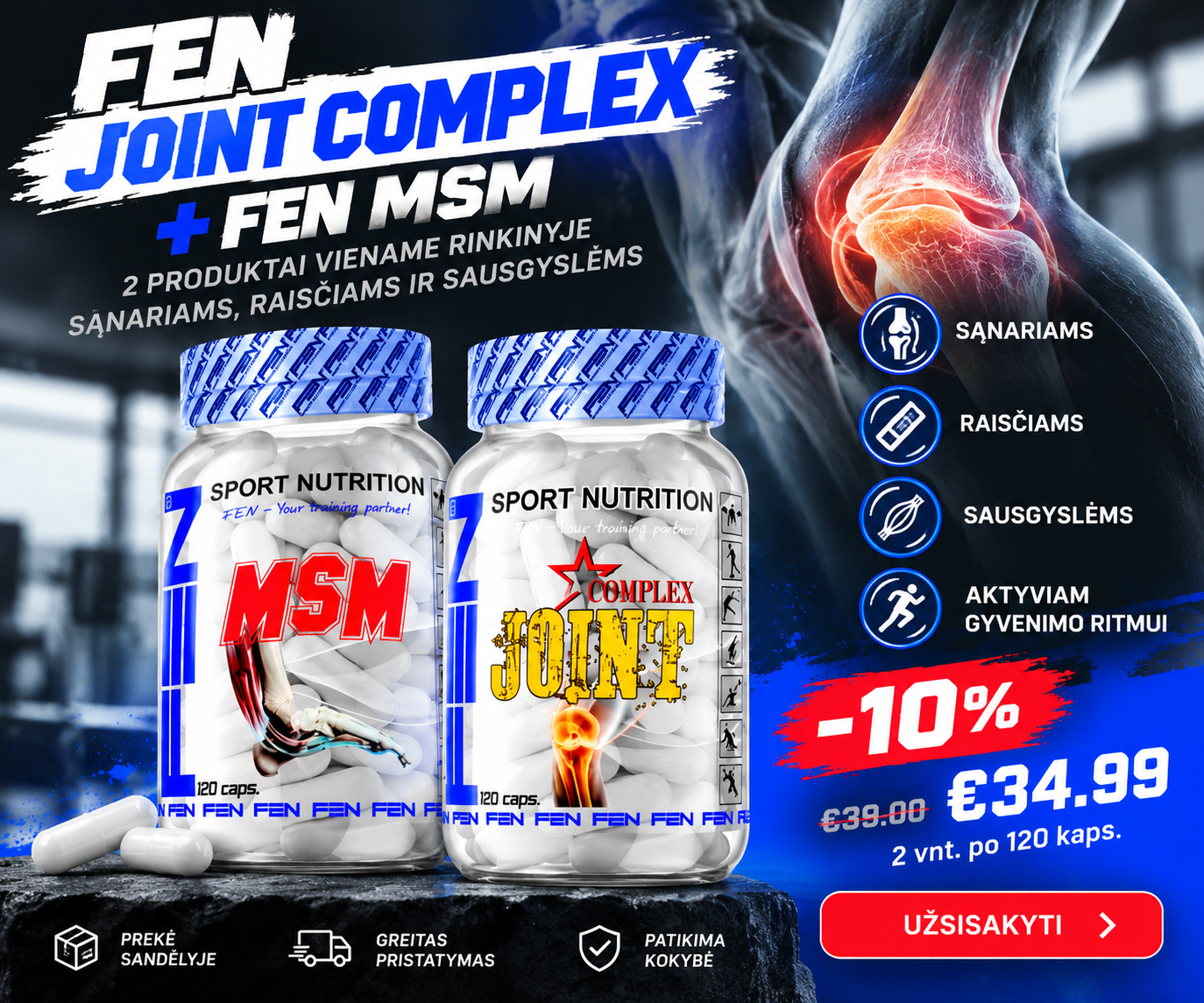 FEN sport nutrition- papildai sportui Facebook ad: FEN Joint Complex + MSM tik 34,99 €