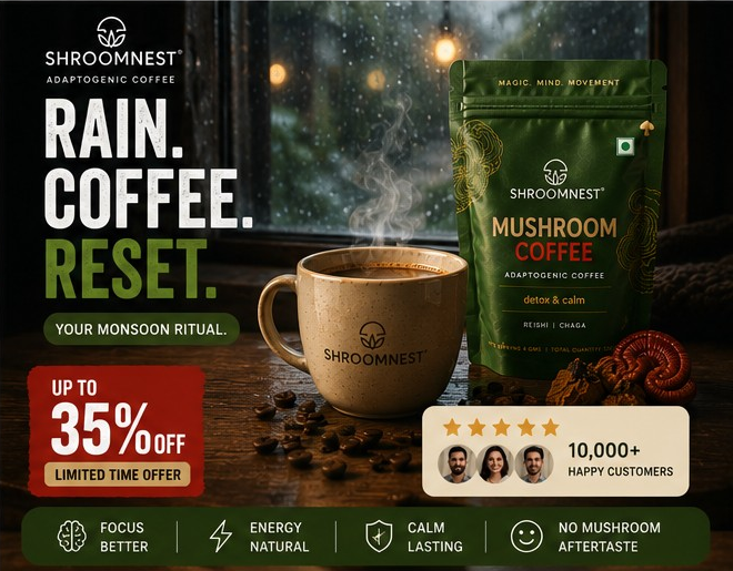 ShroomNest Facebook ad: Your Perfect Monsoon Coffee