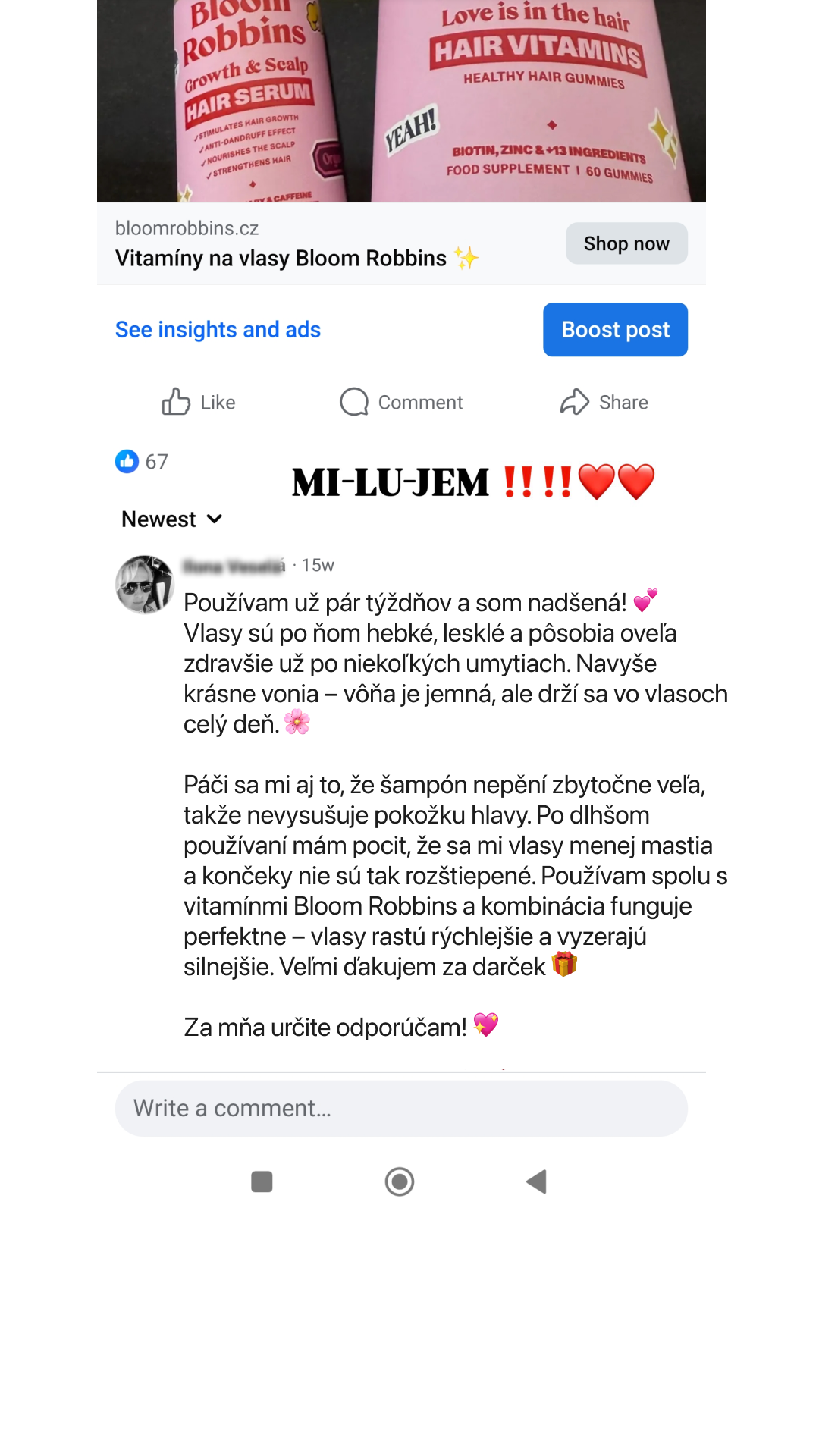 Bloom Robbins SK/CZ Facebook ad