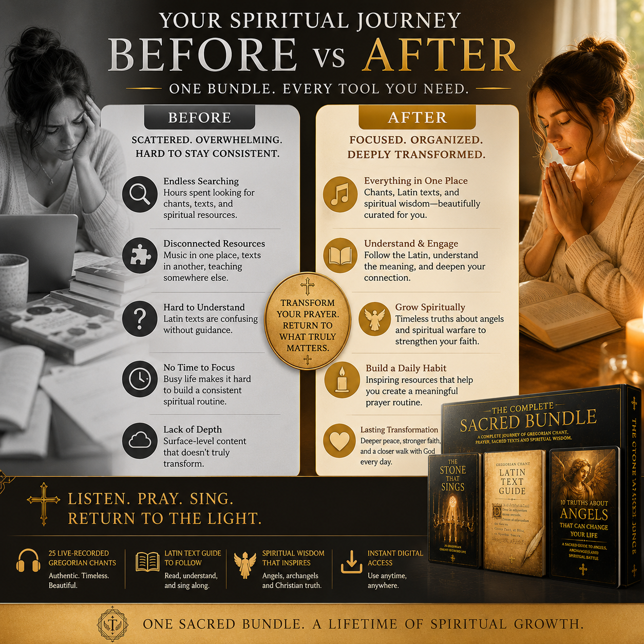 GregorianChants Facebook ad: Stop searching. Start deepening your faith.