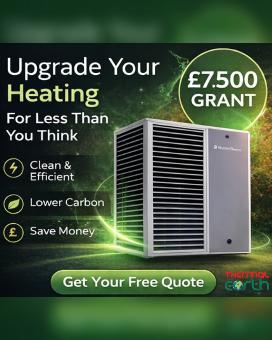 Thermal Earth Facebook ad: Switch to sustainable heating today!