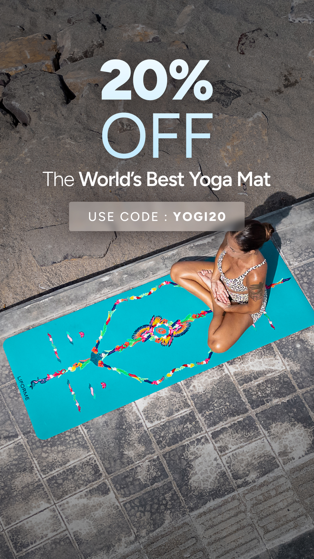 Liforme Facebook ad: Use code: YOGI20