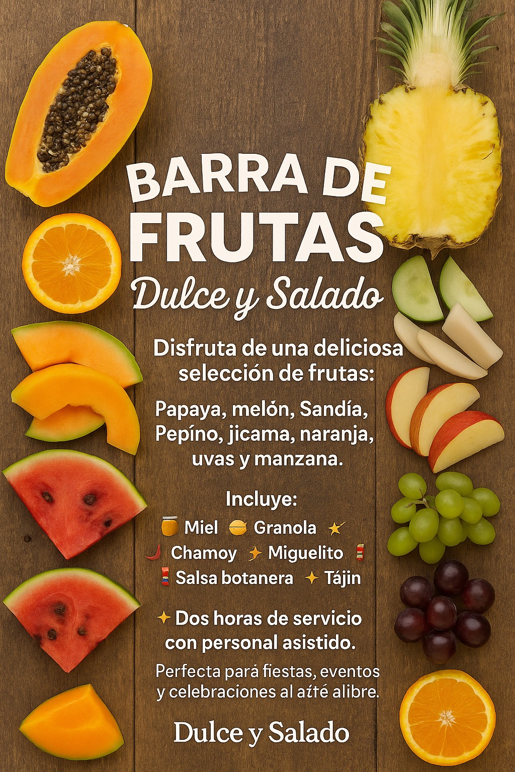 Dulce y salado barras y parrilladas Facebook ad: Conoce Nuestra Nueva Barra de Frutas