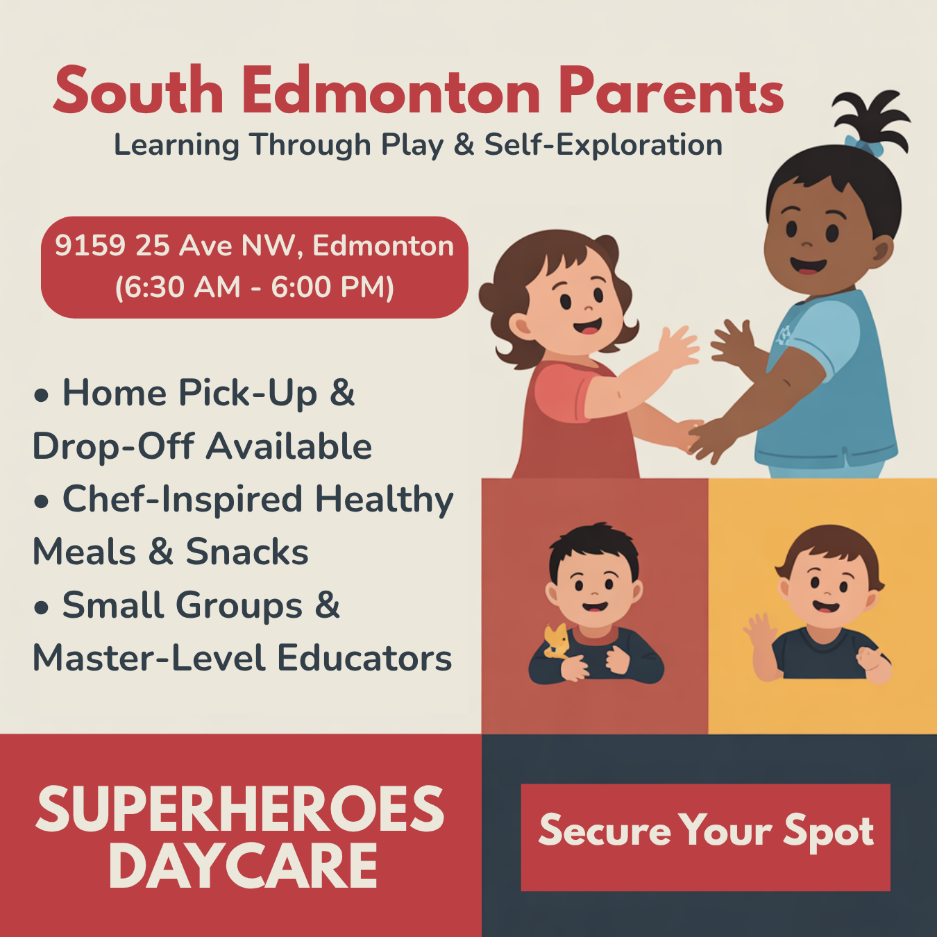 Superheroes Daycare Facebook ad: Limited-Time Enrollment Bonus, Save $100 (Now $0)