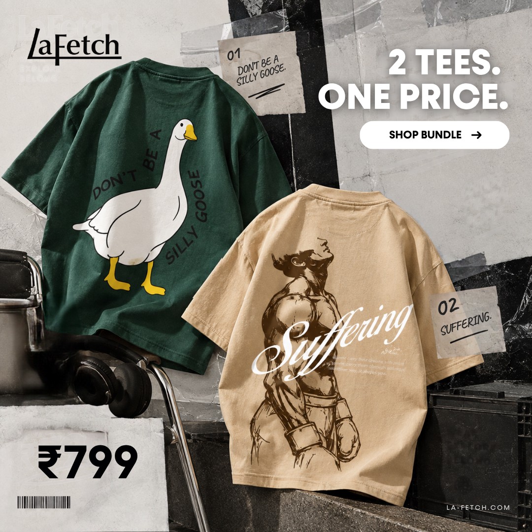 LaFetch Facebook ad: 2 statement tees. ₹799. That’s it.
