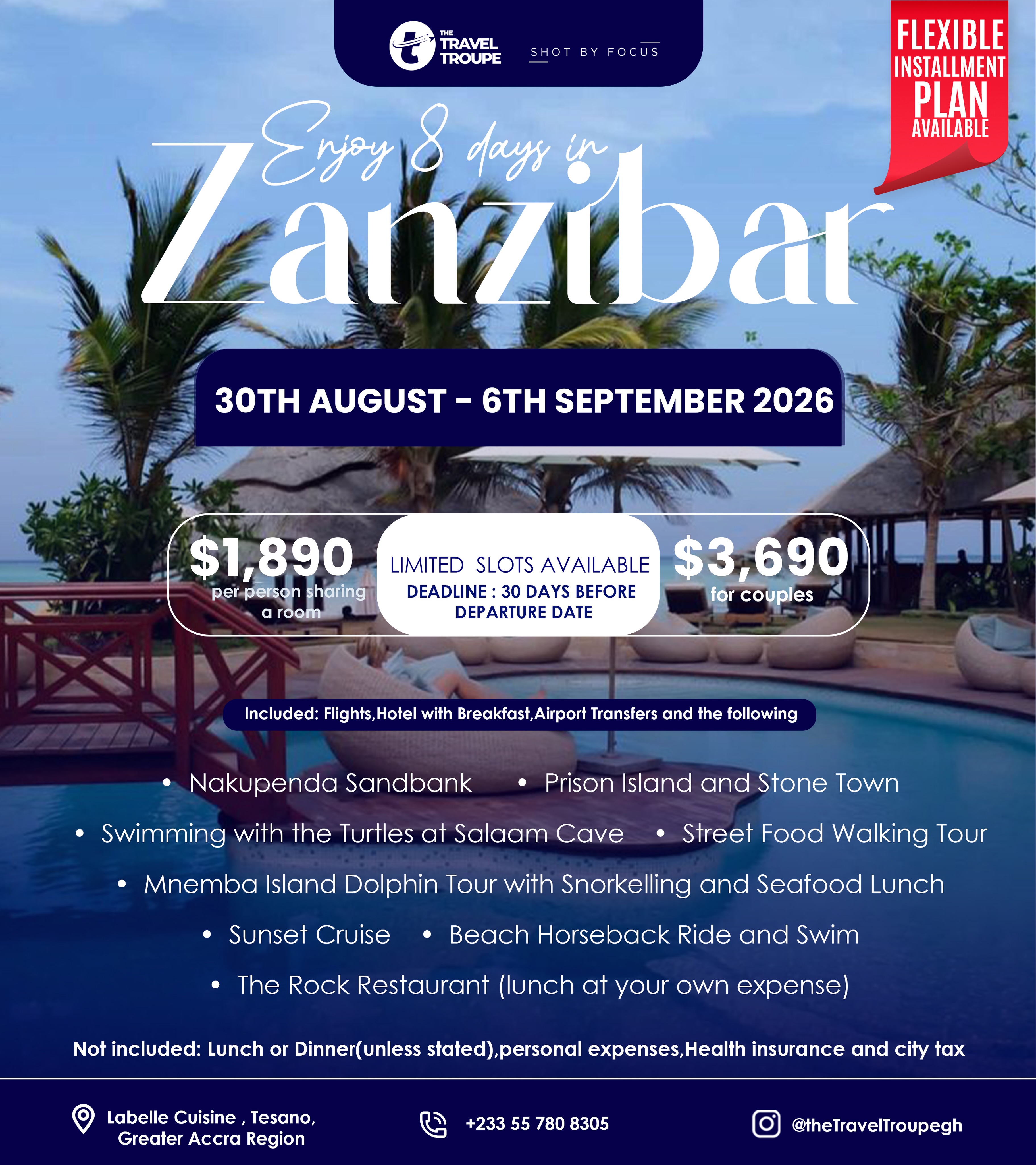 thetraveltroupegh Facebook ad: Zanzibar at the end of summer: crystal water…