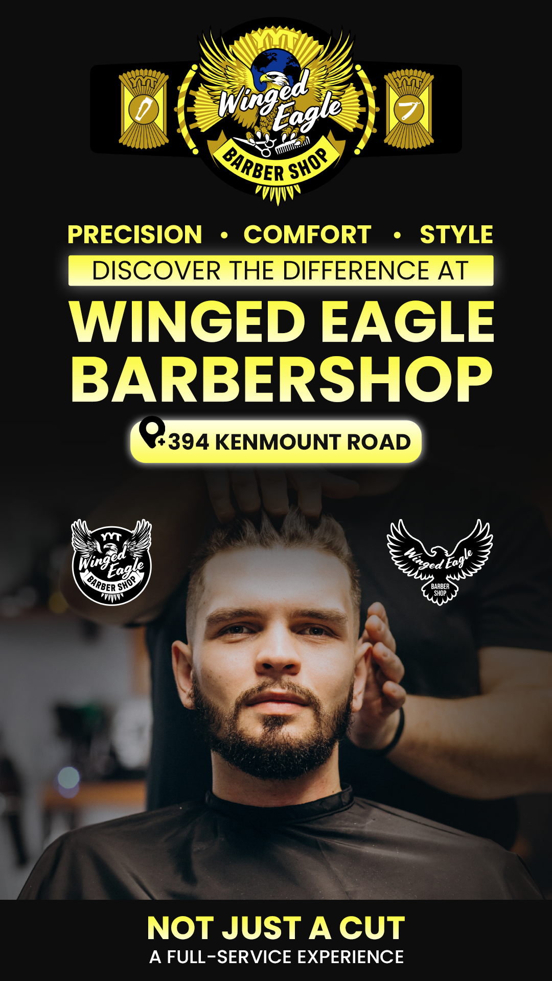 Winged Eagle Barbershop Facebook ad from Feb 15, 2026