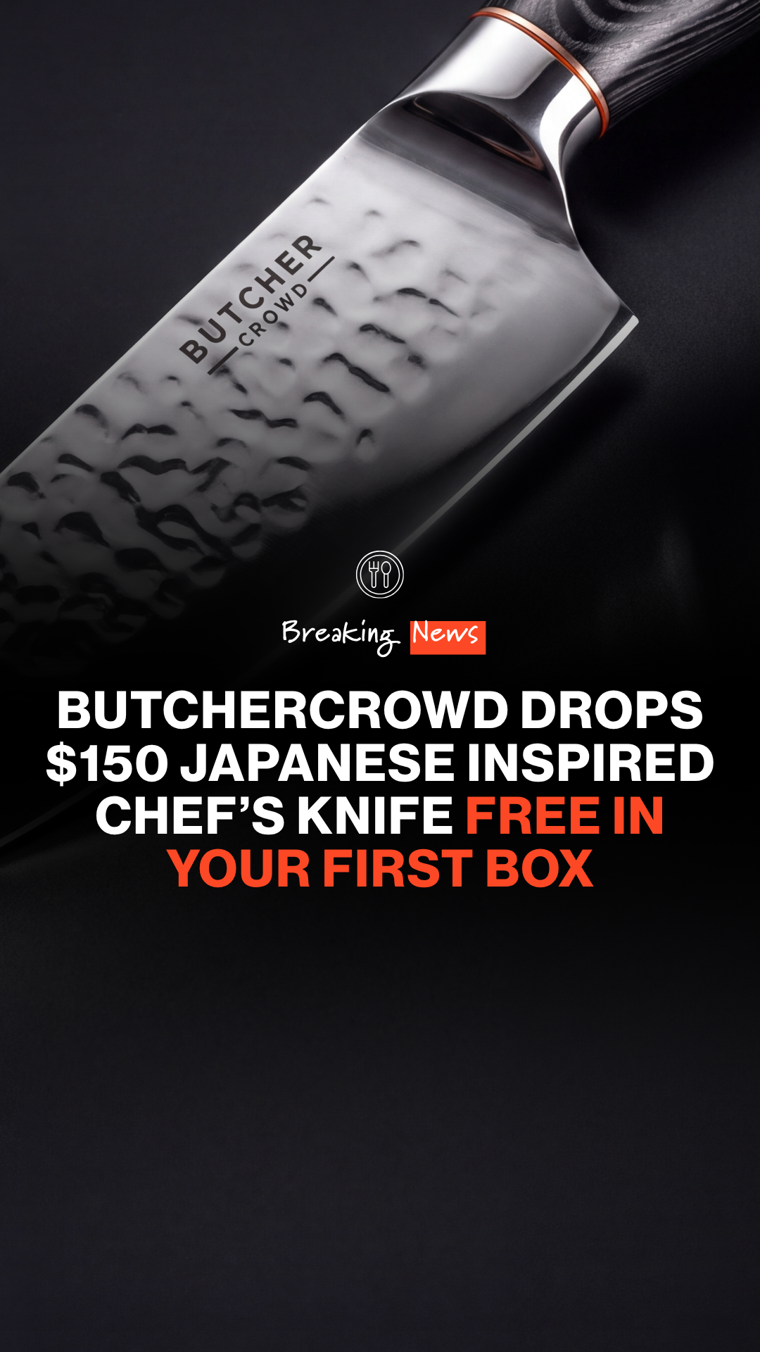 ButcherCrowd Facebook ad: Free $150 Chef's Knife in Your First Box
