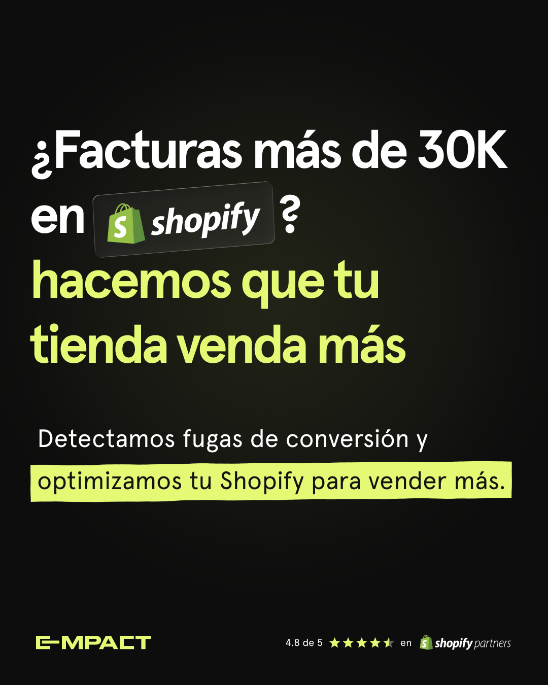 E-mpact.es Facebook ad: ¿Facturas más de 30.000€/mes en Shopify?