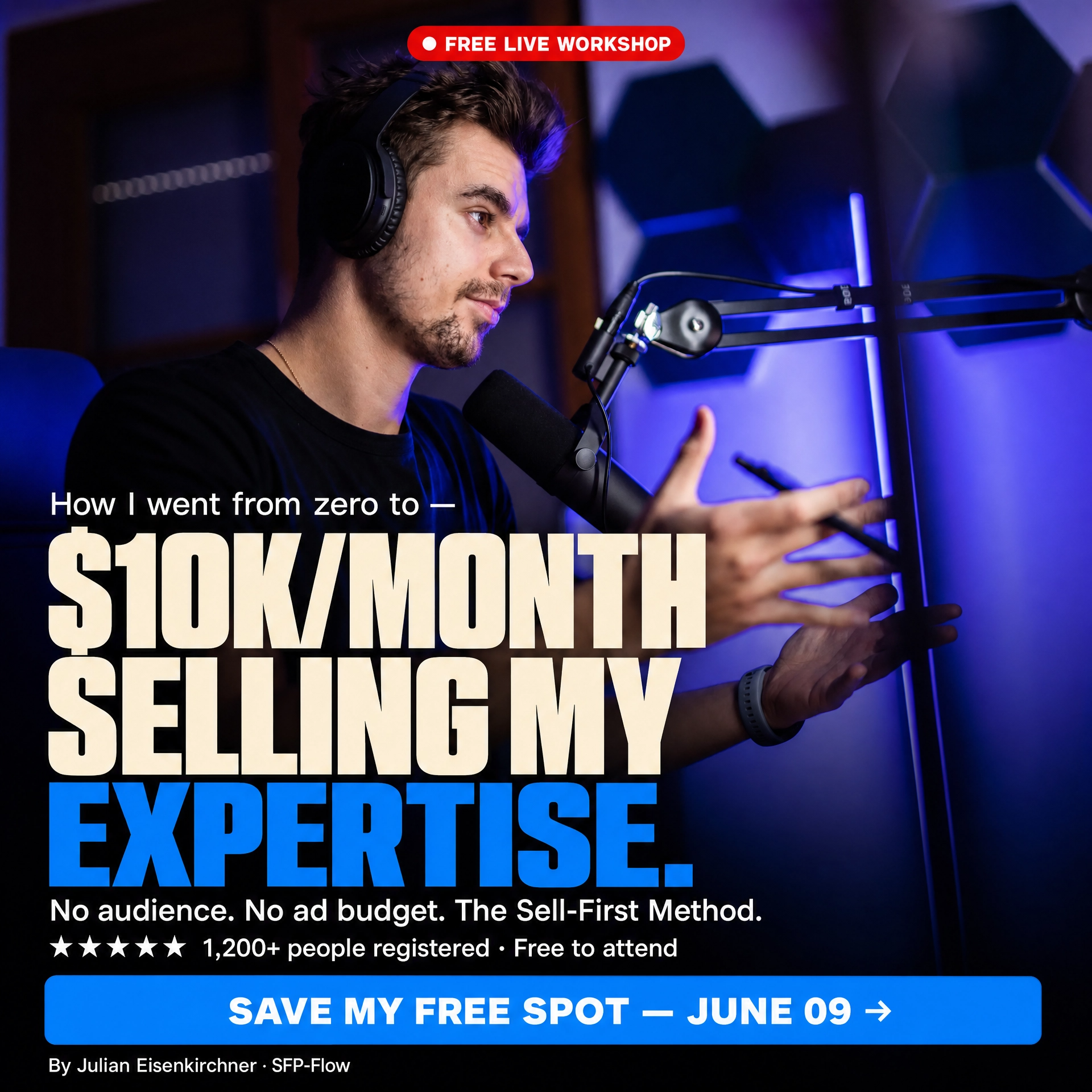 Julian Eisenkirchner Facebook ad: Stop Overthinking. Launch your Digital Product in 30 days.