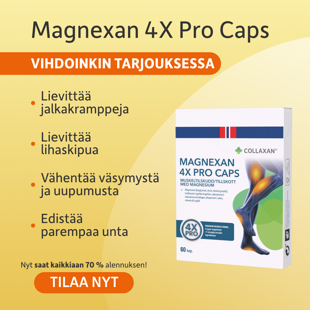 Collaxan Suomi Facebook ad: Tämän puute voi aiheuttaa kramppeja ja levottomuutta…