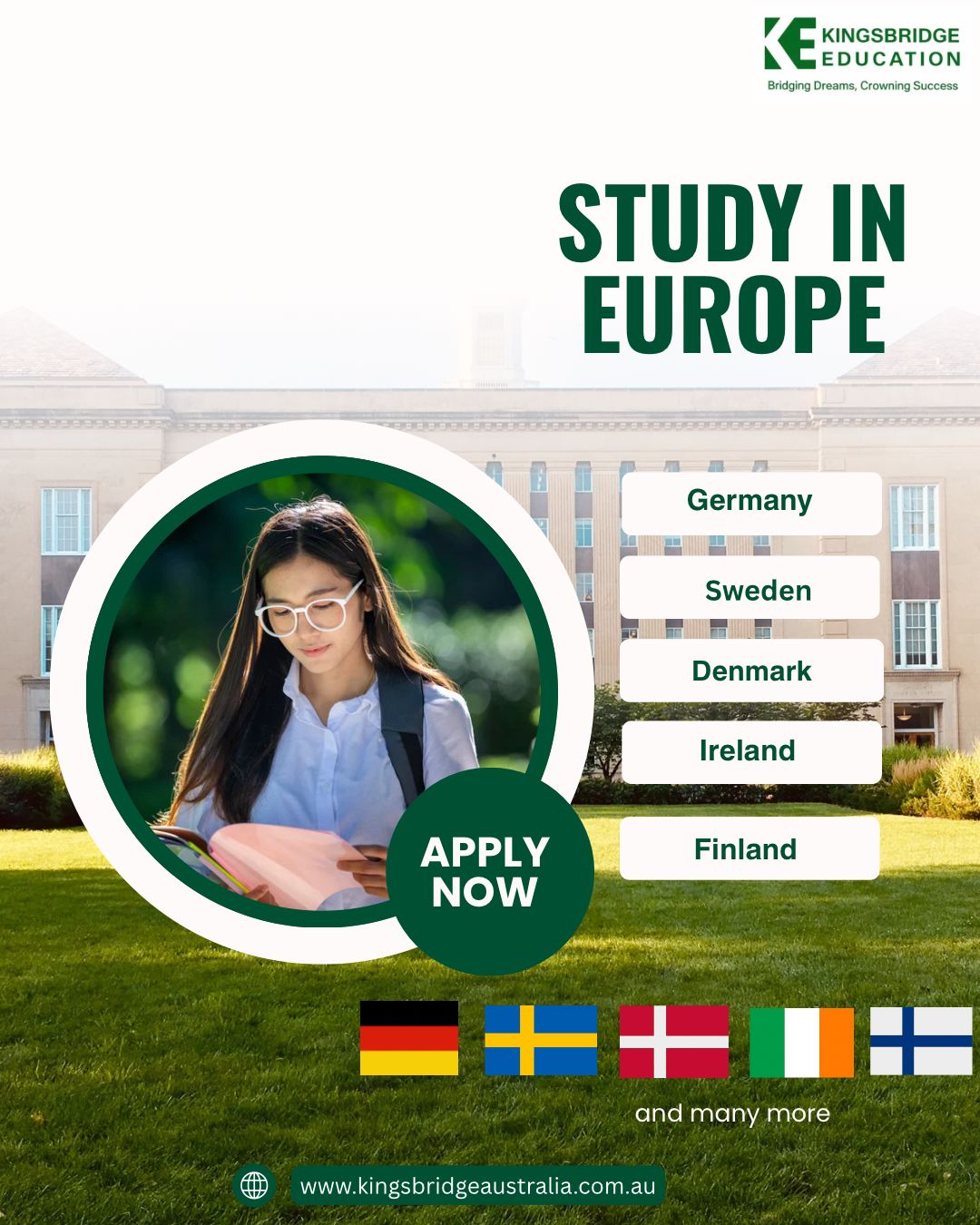 Kingsbridge Migration & Education Facebook ad: Your Dream to Study in Europe Starts Here!