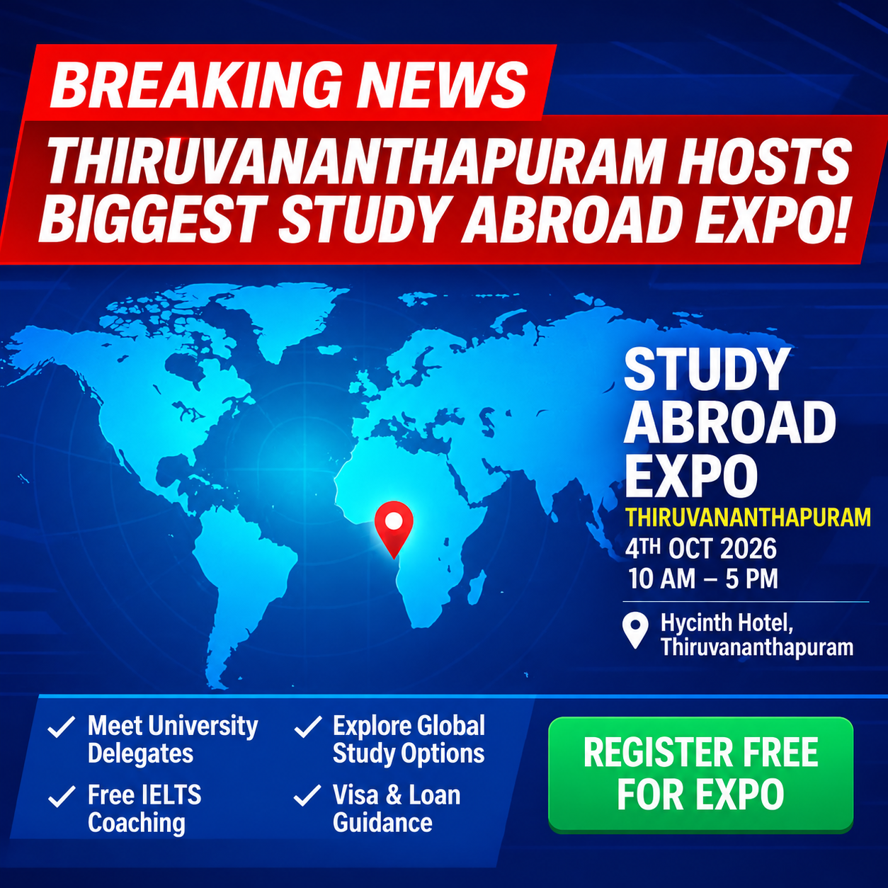 Orient Spectra Facebook ad: Study Abroad Expo - Trivandrum, 4 Oct