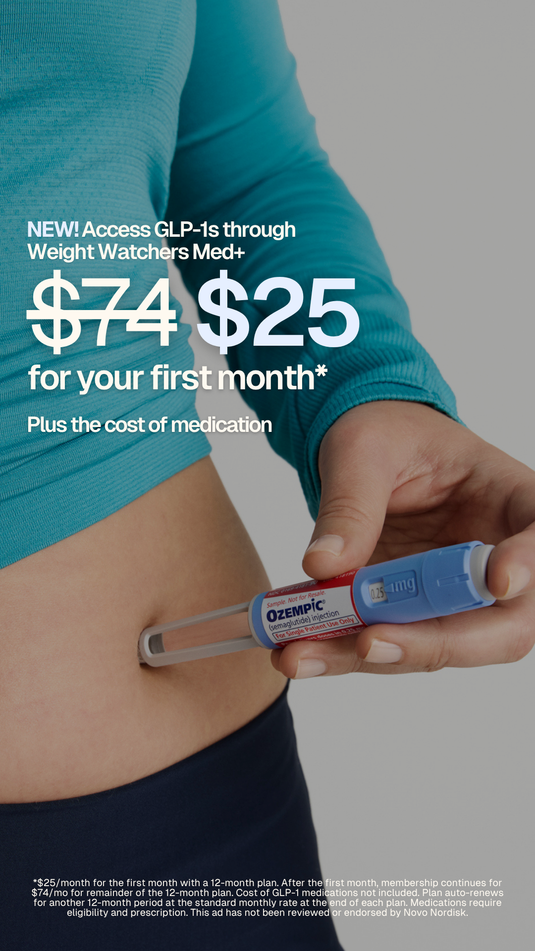 WeightWatchers Facebook ad: Start for as low as $25, plus med cost.*