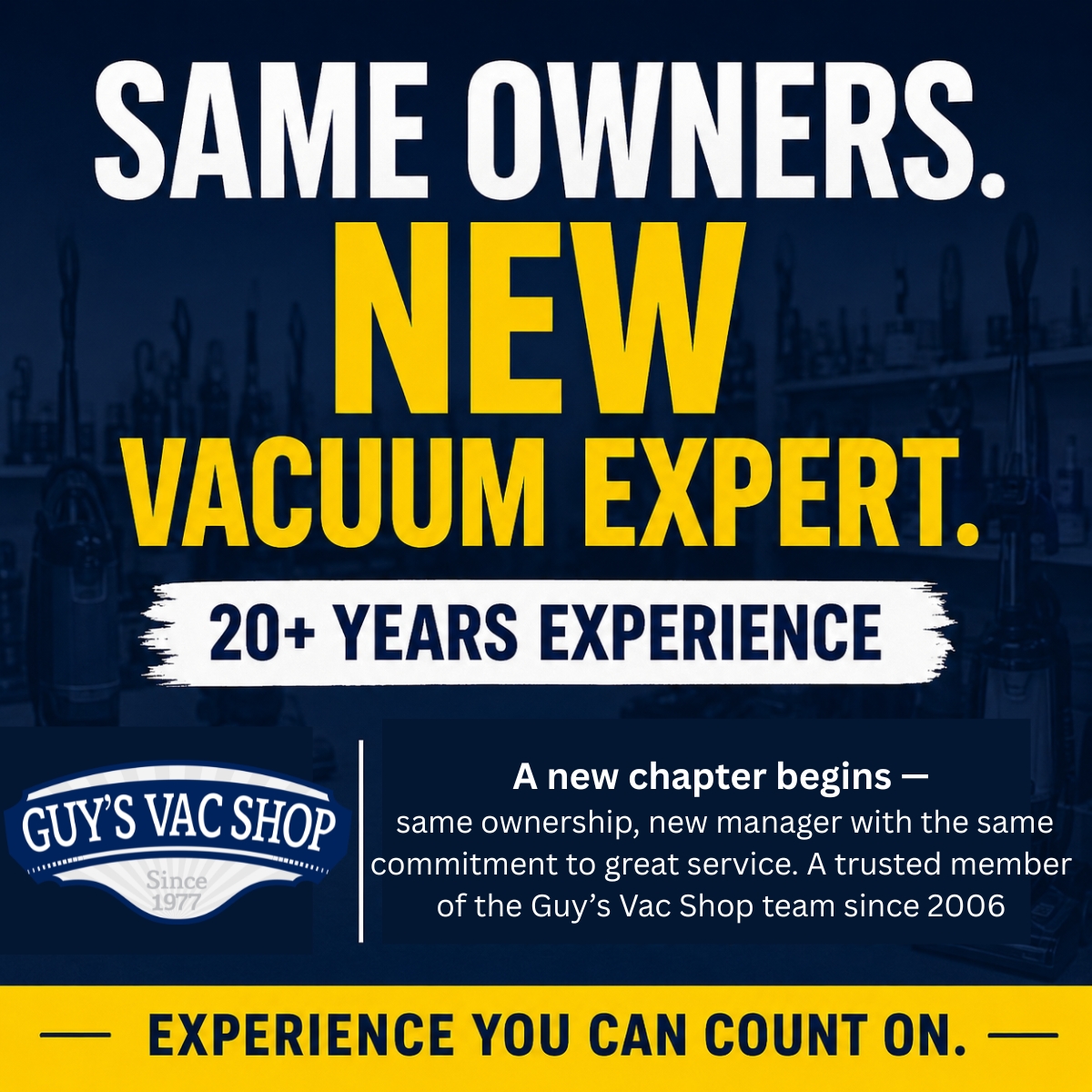 Guy's Vac Shop Facebook ad: Vacuum Cleaner Sales, Central Vacuum & Vacuum Repair in…