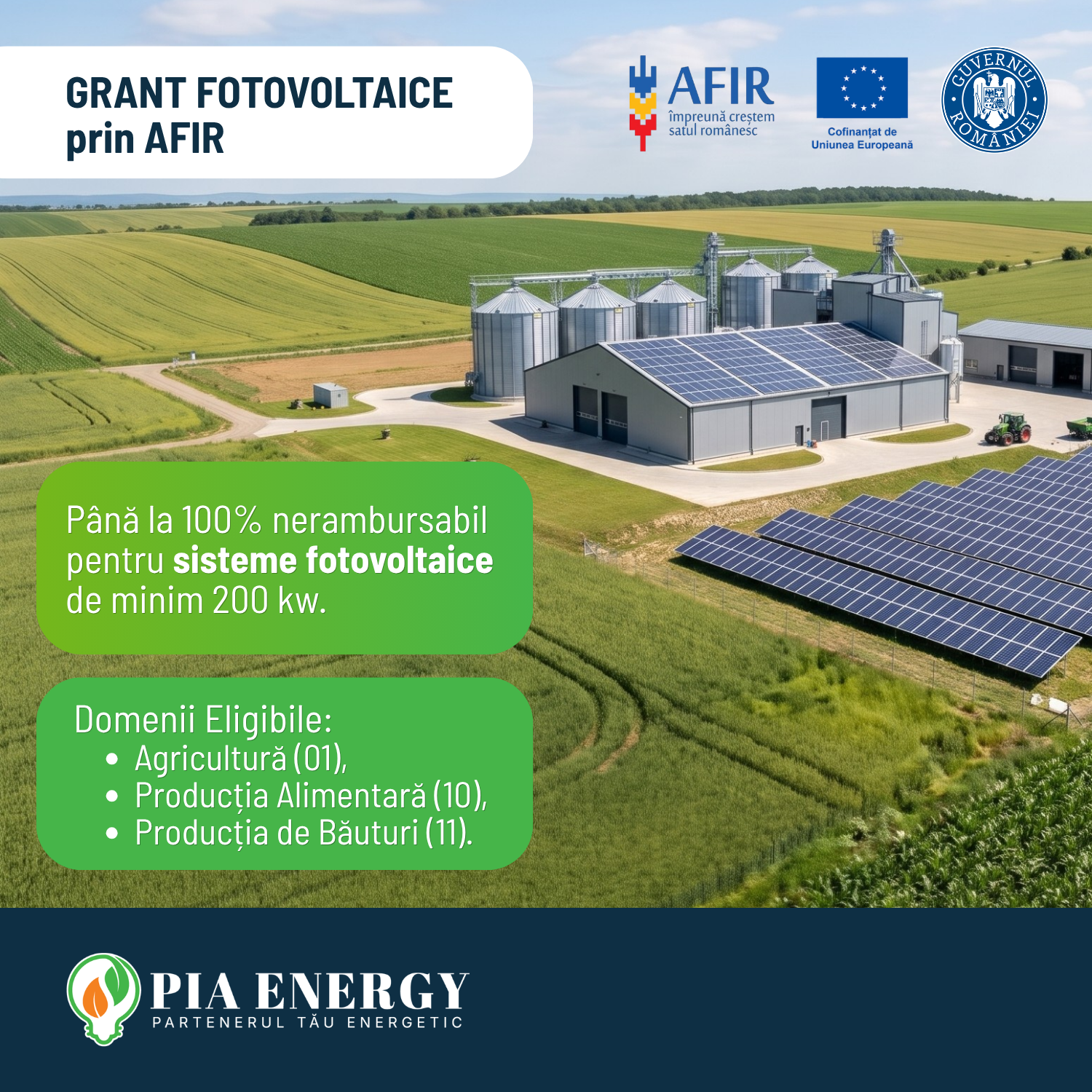 PIA Energy - Panouri fotovoltaice Facebook ad: Grant Fotovoltaice de până la 100%
