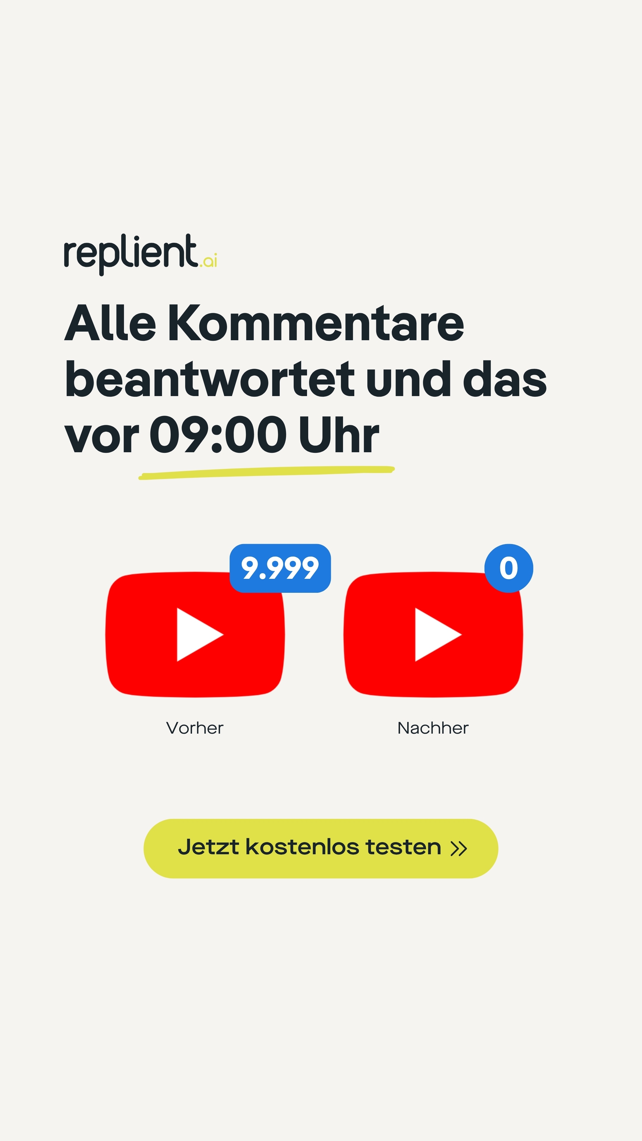 replient.ai Facebook ad: Keine negativen Kommentare oder Spam mehr