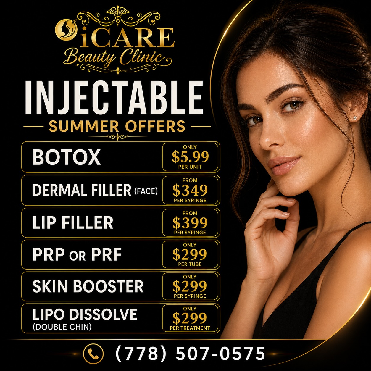 icarebeautyclinic Facebook ad: SUMMER INJECTABLE OFFERS ARE HERE!
