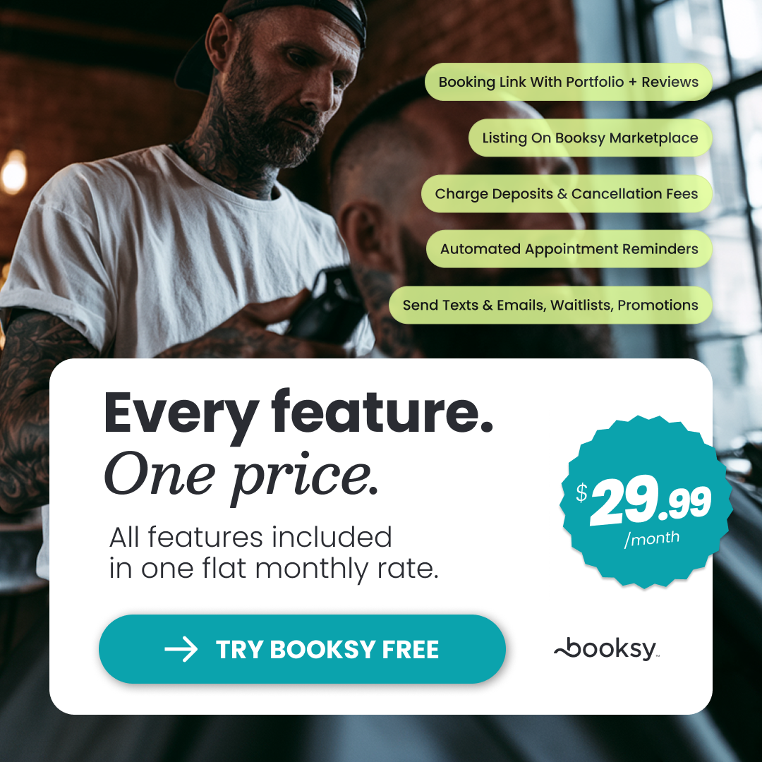 Booksy Facebook ad from Sep 4, 2026