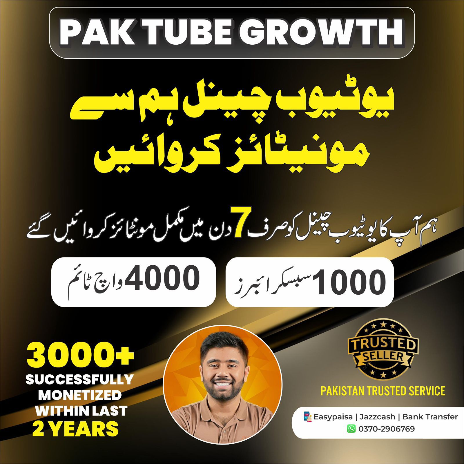Pak Tube Growth Facebook ad: Apna Youtube Channel Monetize karein