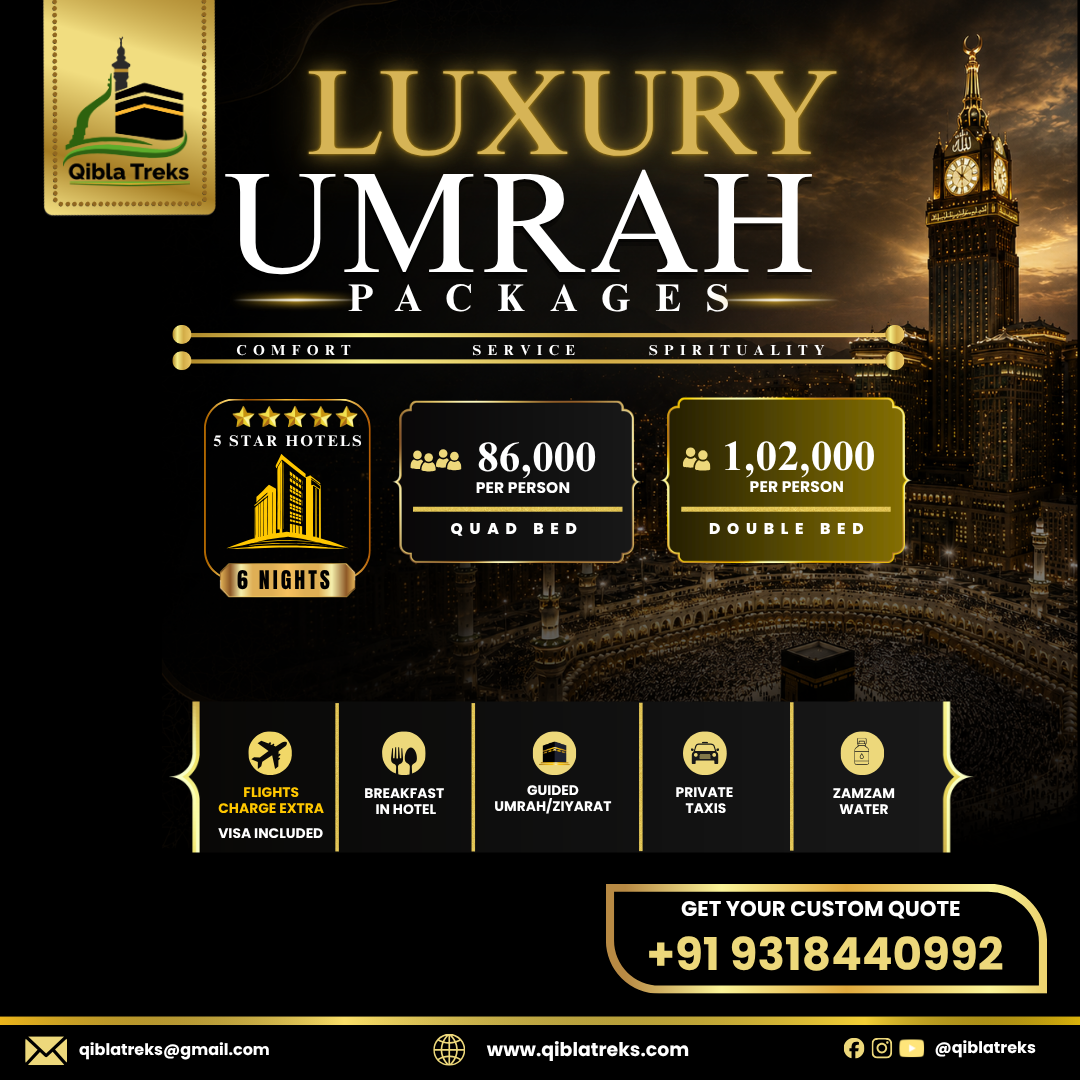 QiblaTreks Facebook ad: Experience the beauty of Umrah with comfort, peace…
