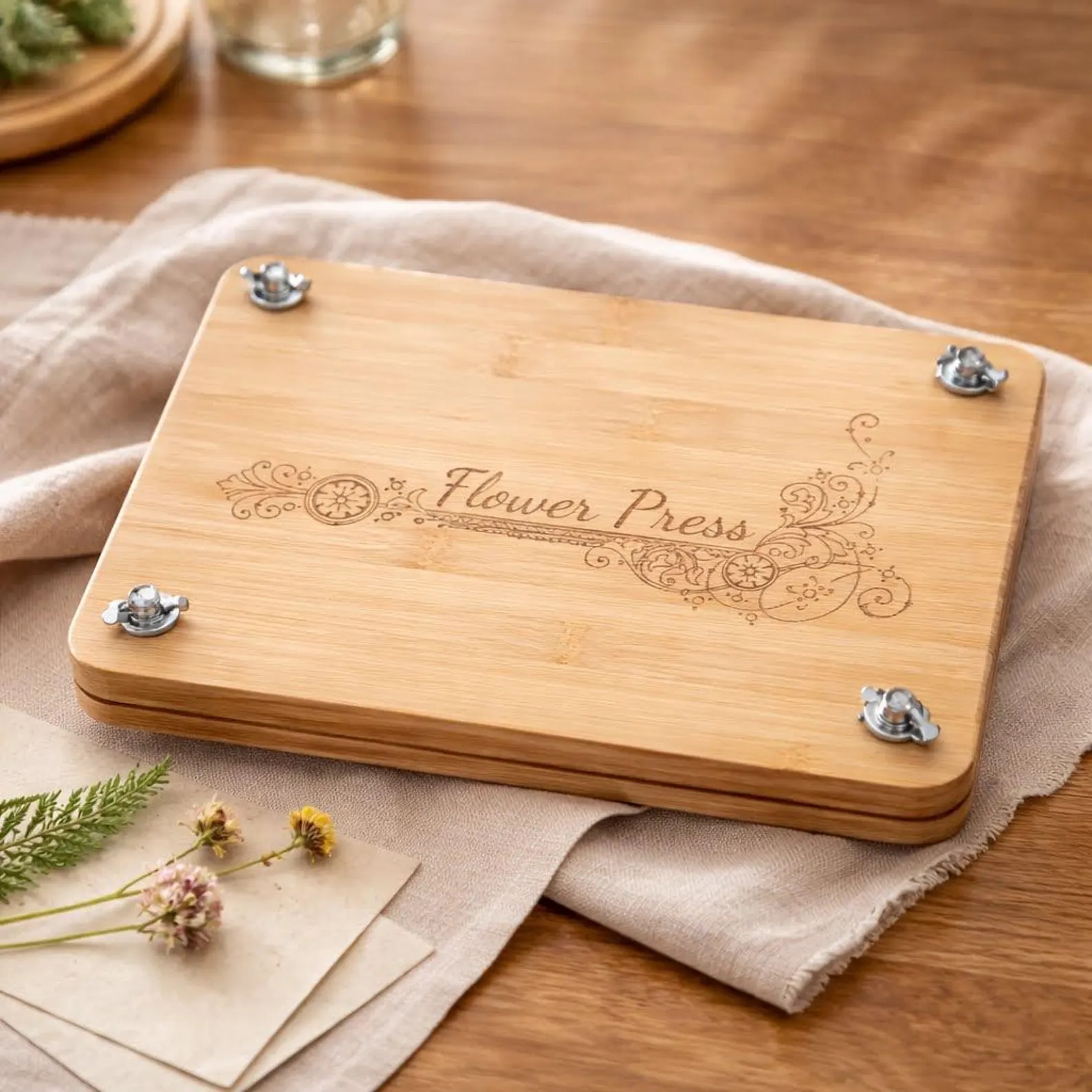 DNR Woodworks, Inc. Facebook ad: Professional Flower Press Kit, Engraved Bamboo Botanical…