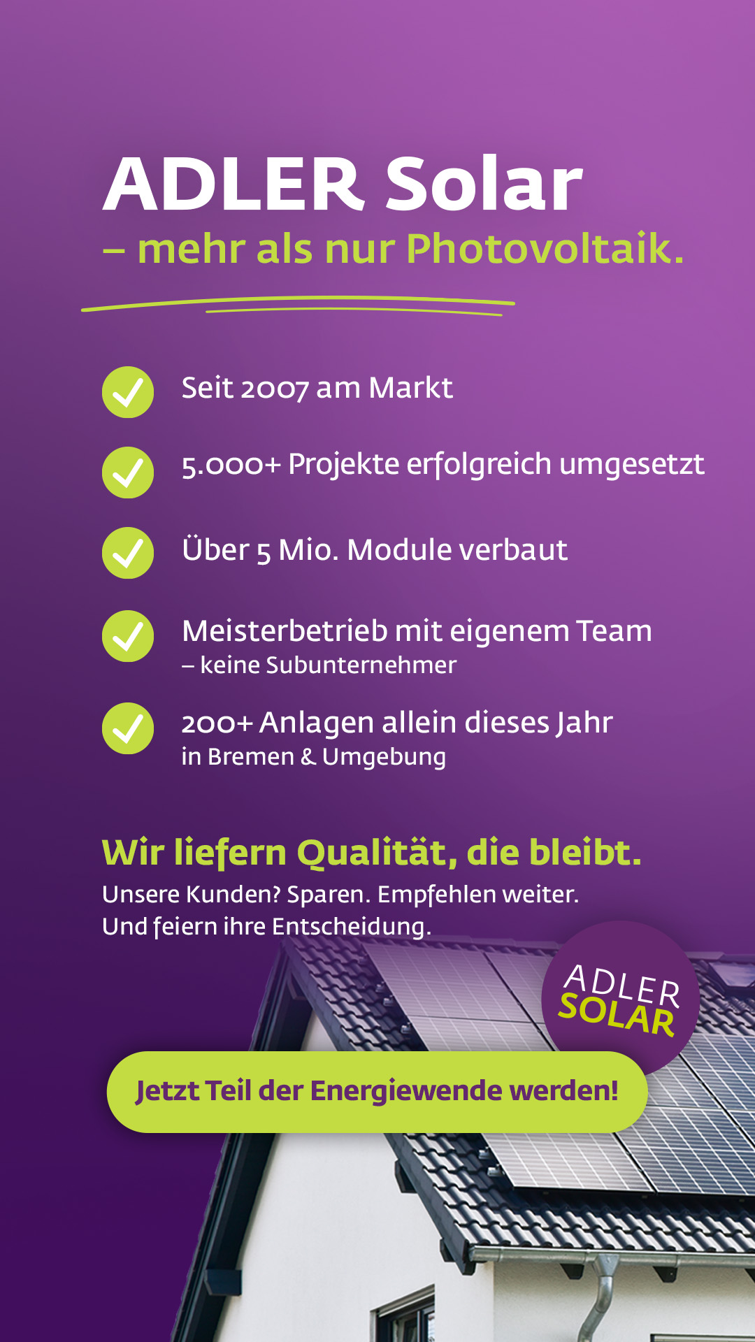 ADLER Solar Facebook ad from Aug 11, 2025