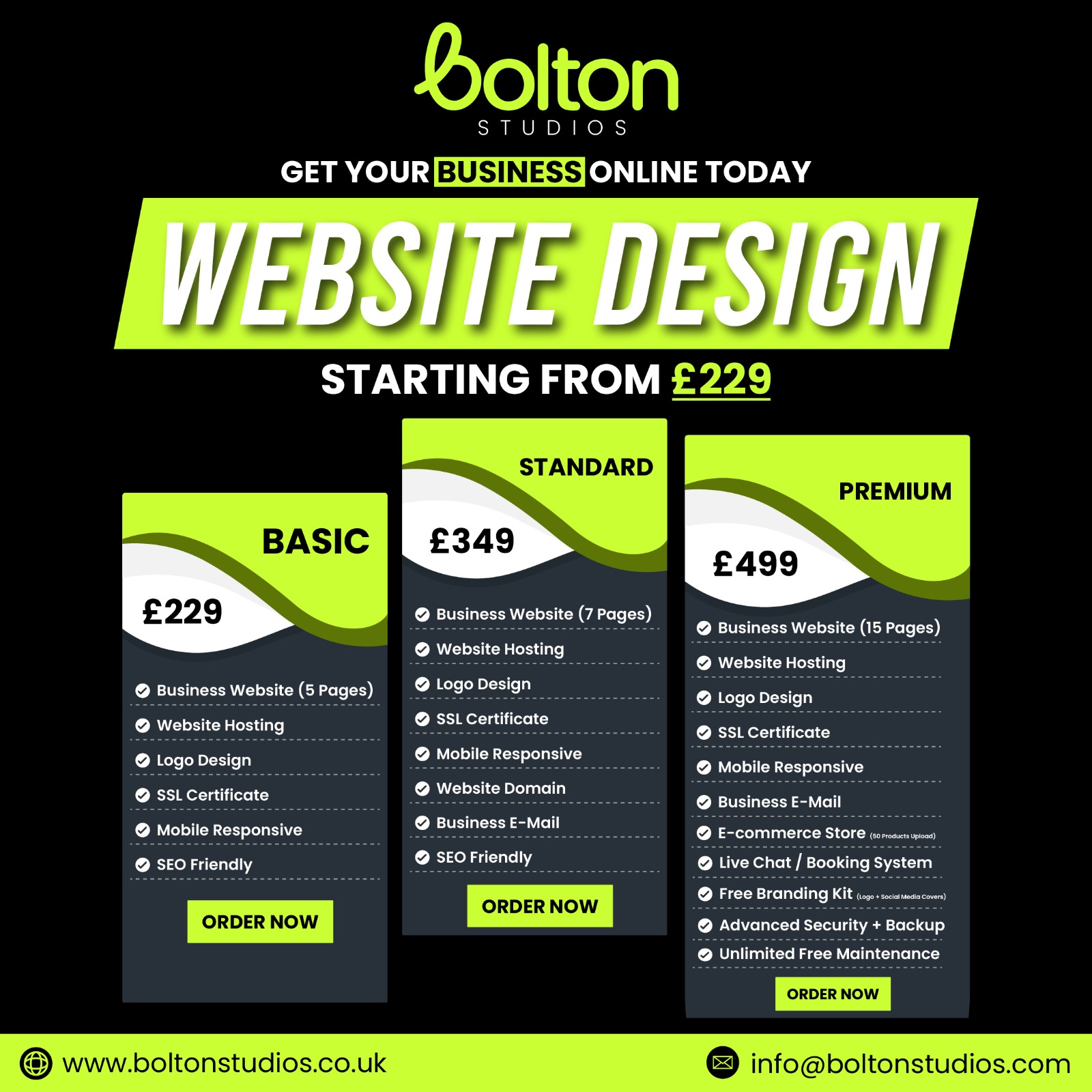 Bolton Studios Facebook ad: Get Your Business Online from Just £229!