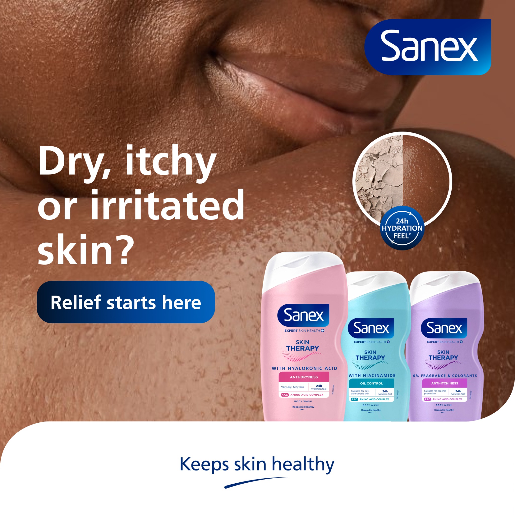 Sanex South Africa Facebook ad: Sanex Skin Therapy Anti-Dryness Body Wash 450ml
