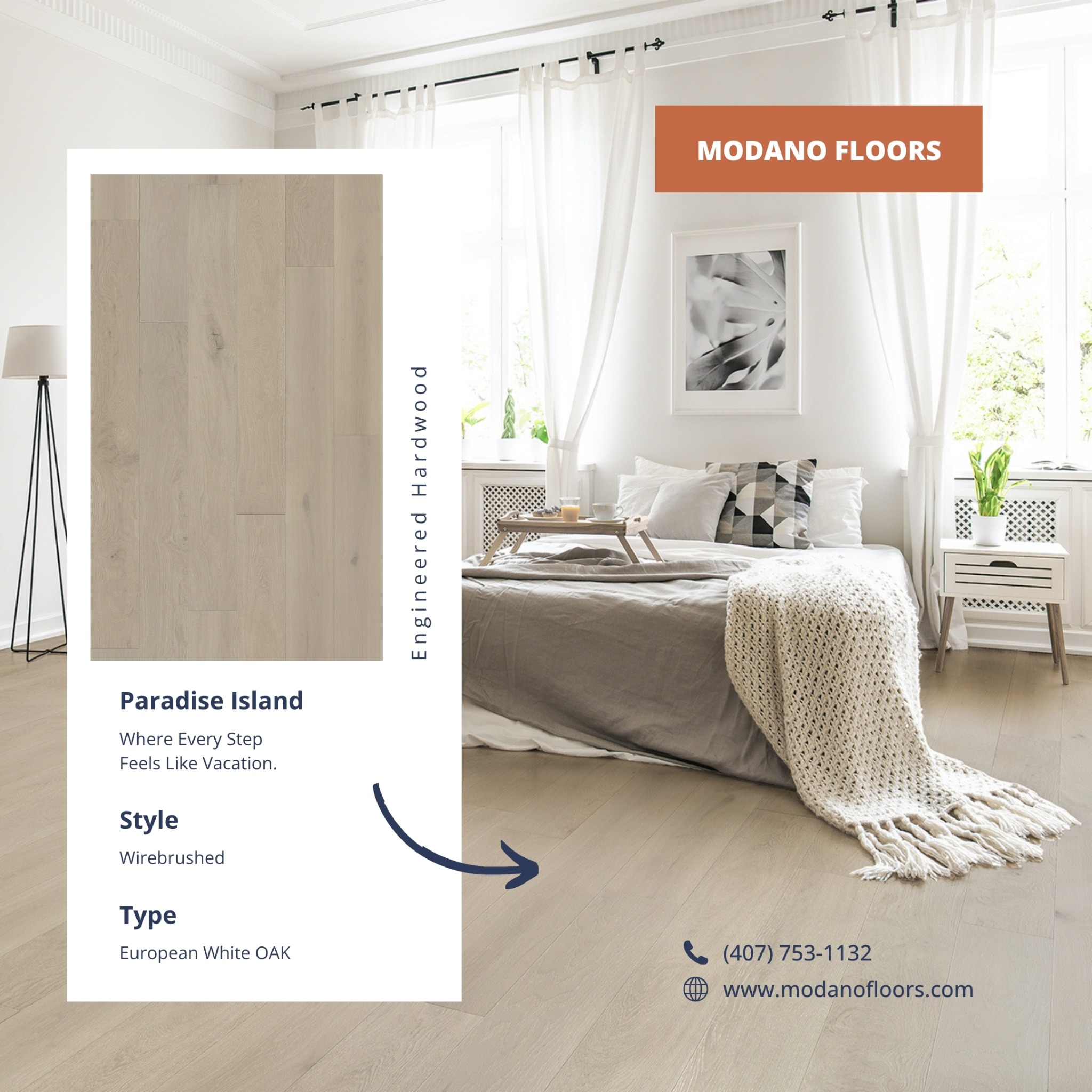 Modano Floors Facebook ad: Warning: Side effects may include spontaneous barefoot…