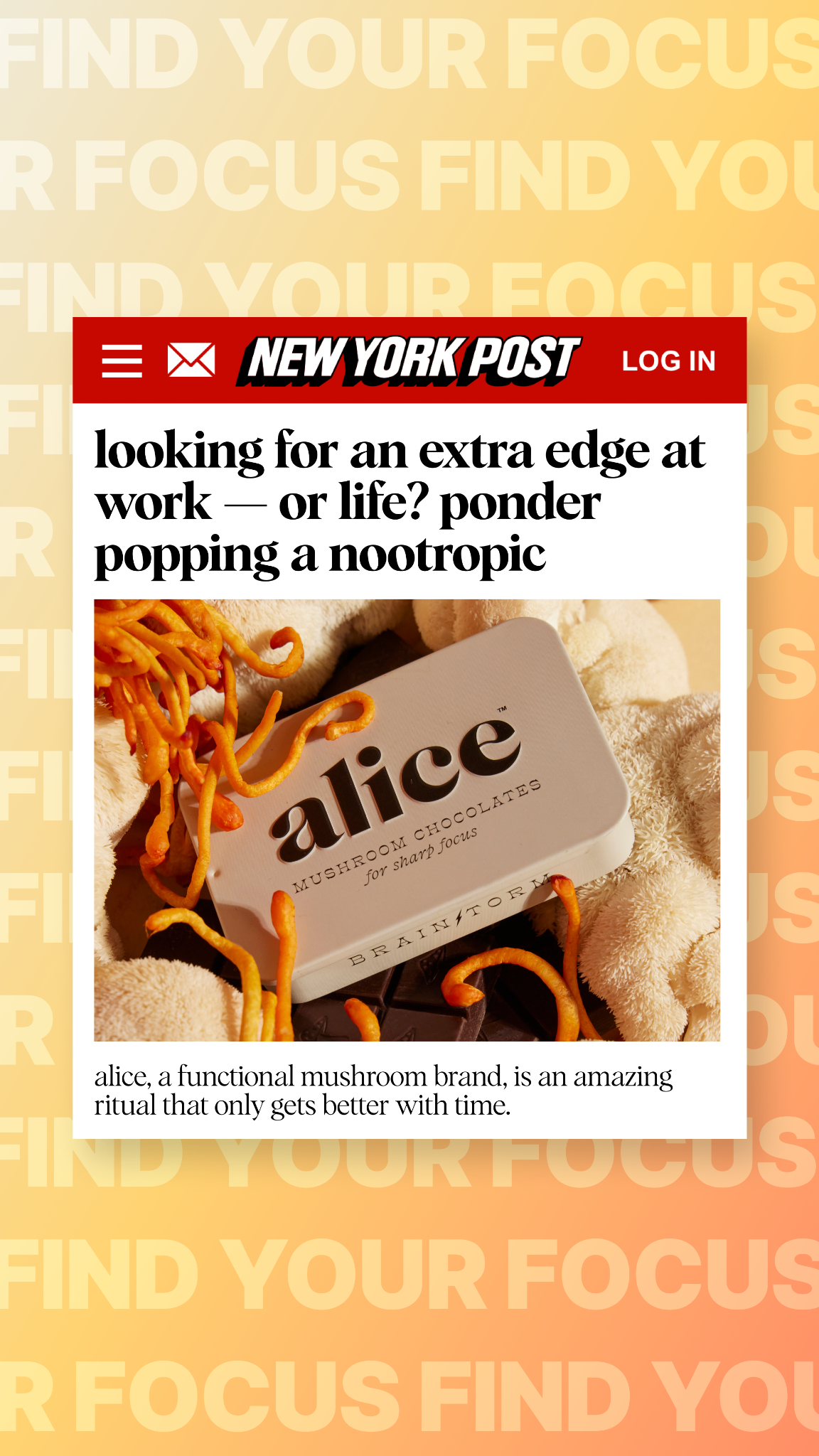 Alice Mushrooms Facebook ad