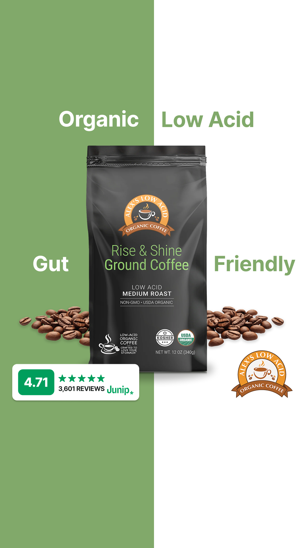 Alex's Low-Acid Organic Coffee Facebook ad