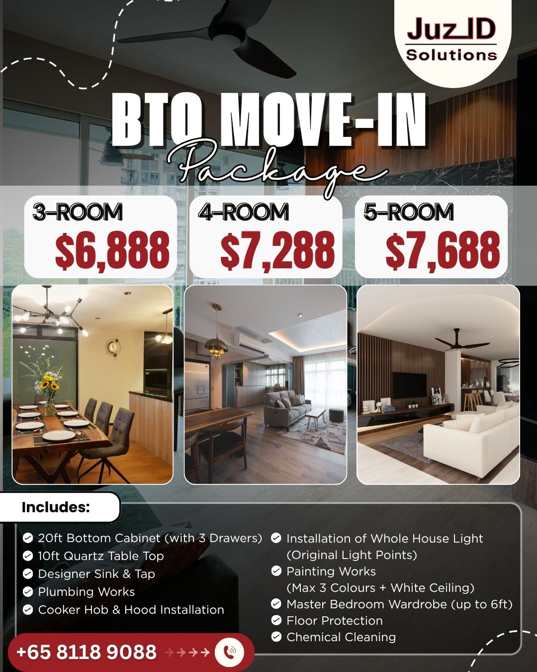 Juz I.D Solutions Facebook ad: Got Your New House? BTO Renovation Starts Here!